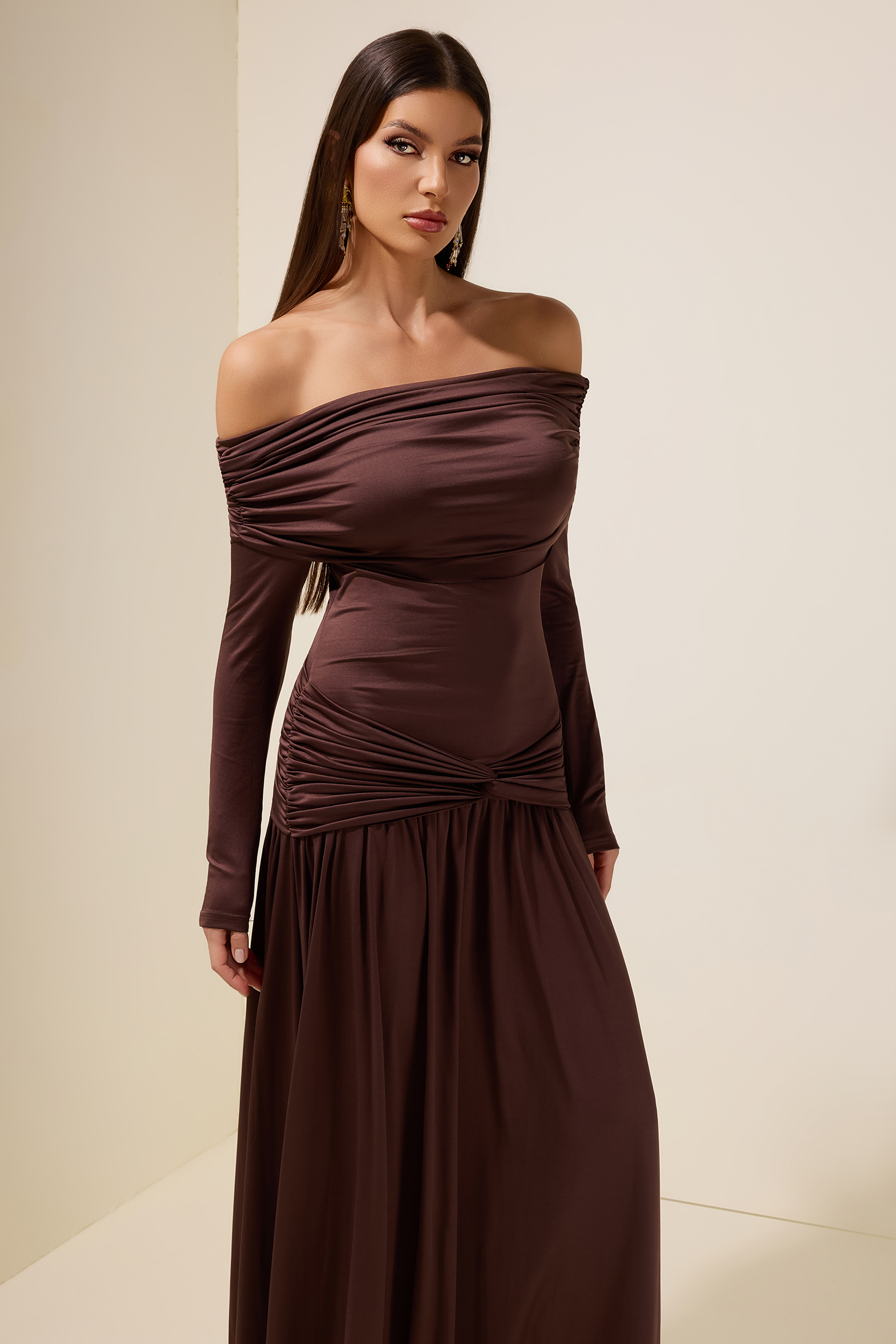 Jersey Knotted Off-Shoulder Maxi Dress