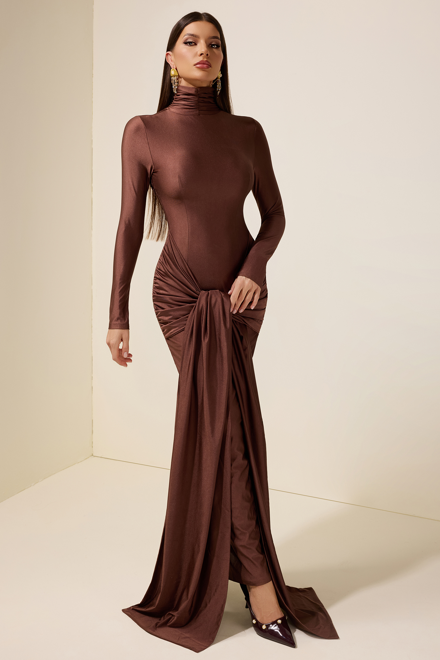 Jersey Gathering Tie-Up Maxi Dress