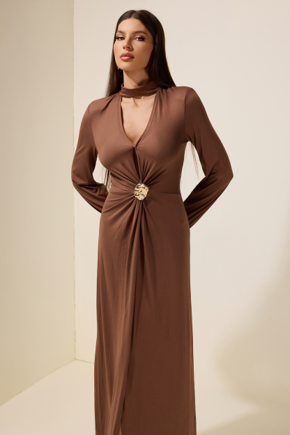 Jersey Metal Embellishment Lantern Sleeve Maxi Dress