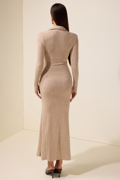 Jersey Button Lace-Up Midi Dress