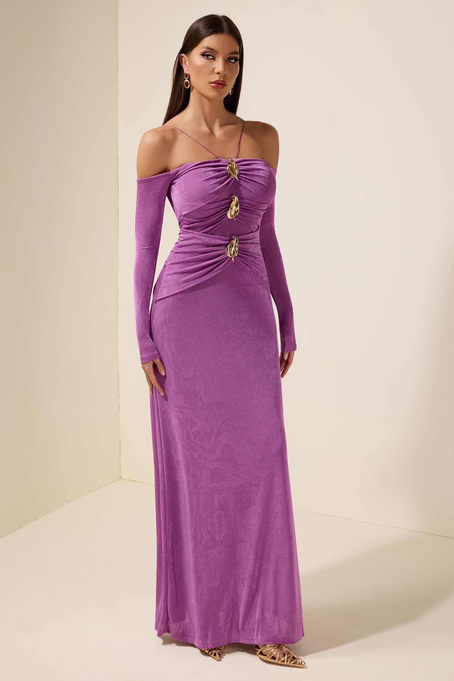 Jersey Metal Decorations Gathering Maxi Dress