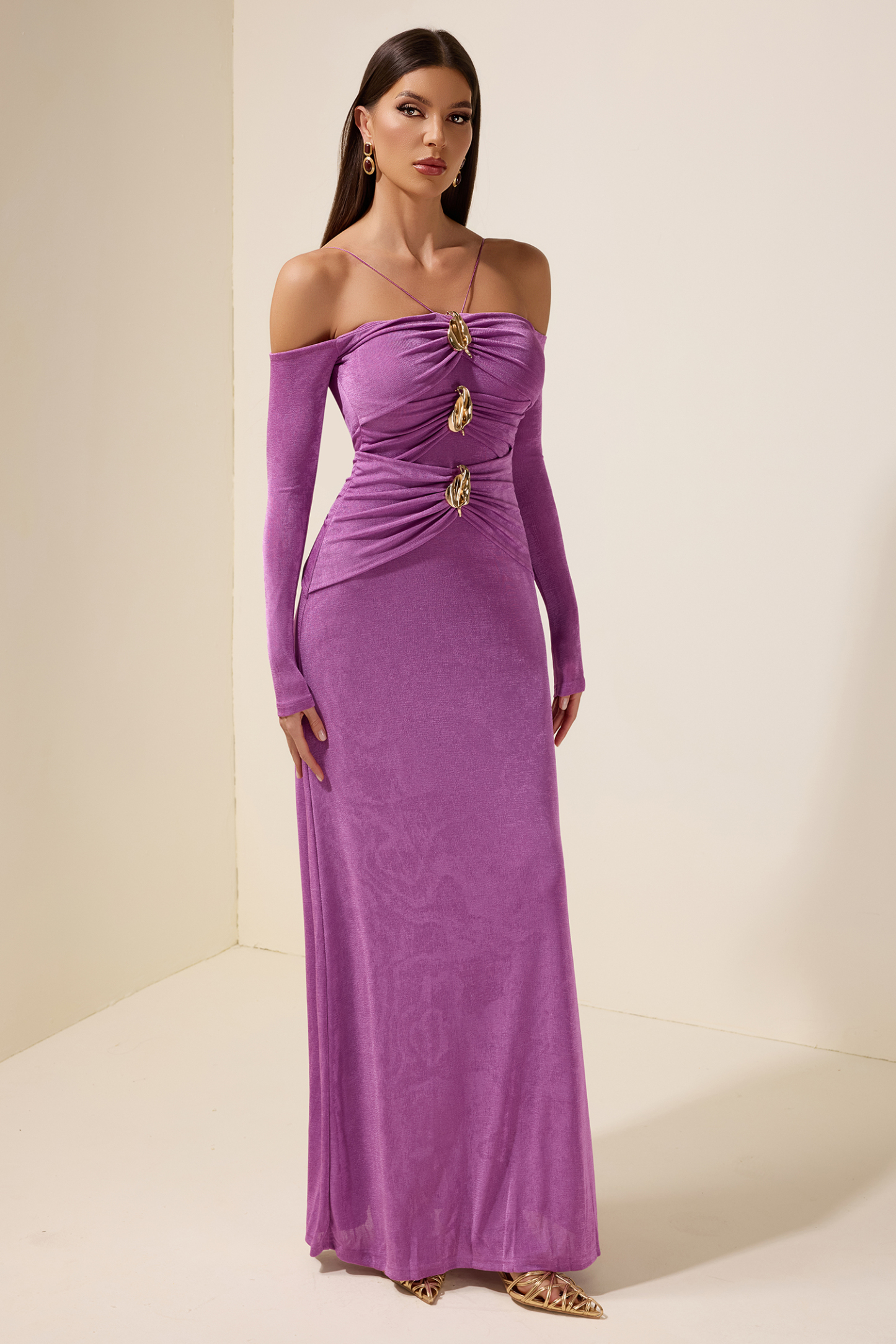 Jersey Metal Decorations Gathering Maxi Dress