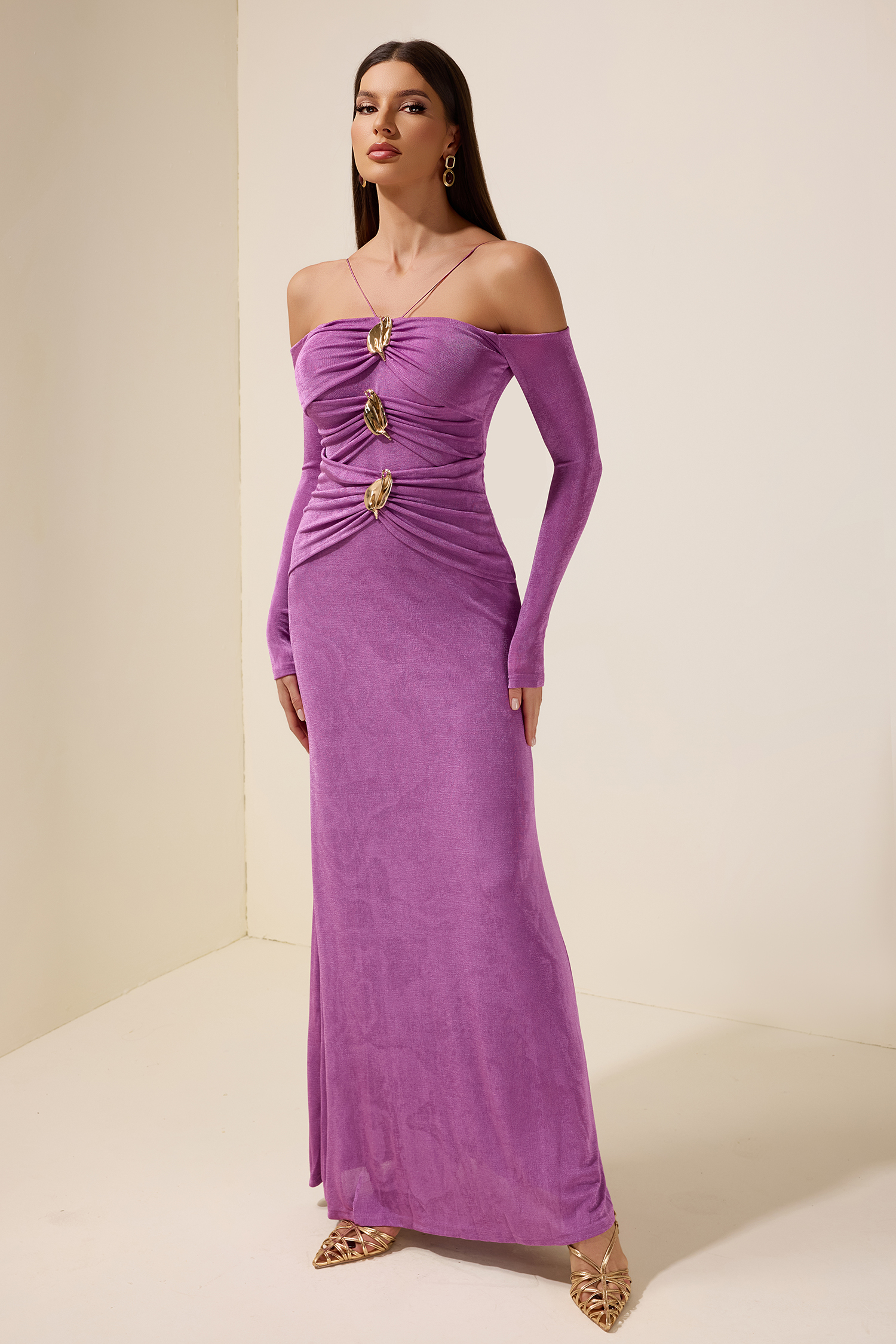 Jersey Metal Decorations Gathering Maxi Dress