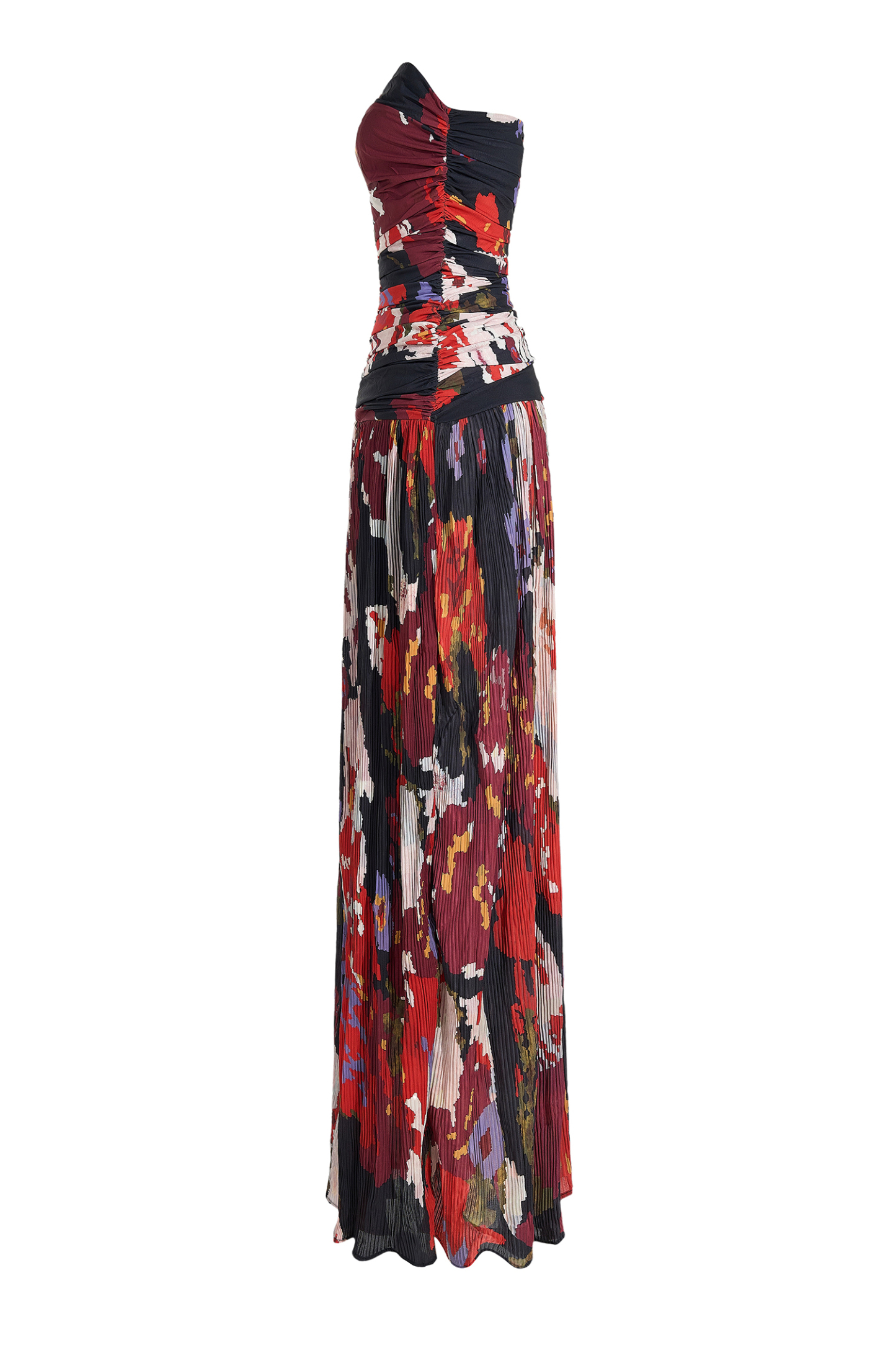 Pleated Off-Shoulder Floral Midi Dress