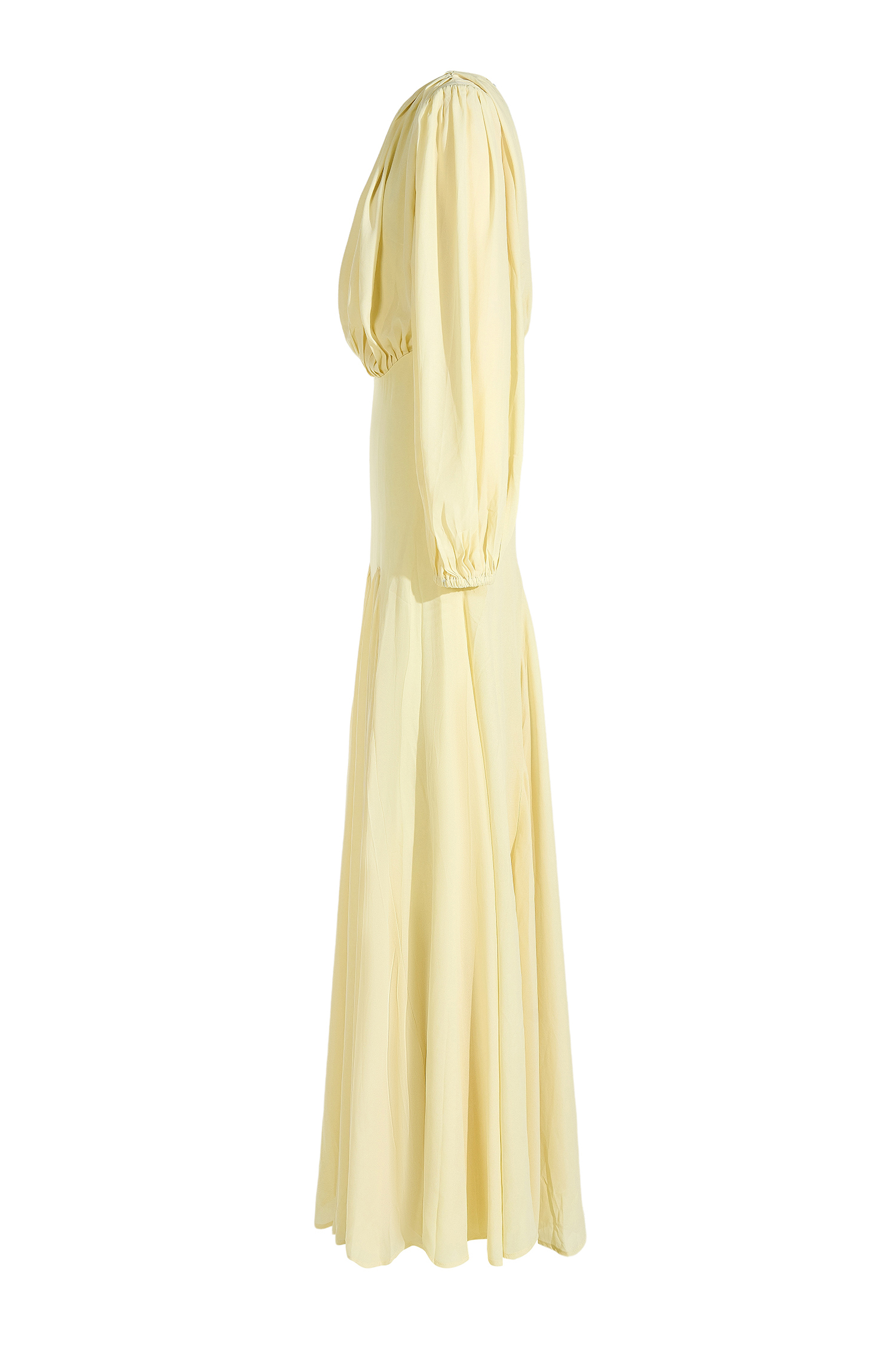 Gathering Round Neck Lantern Sleeve Maxi Dress