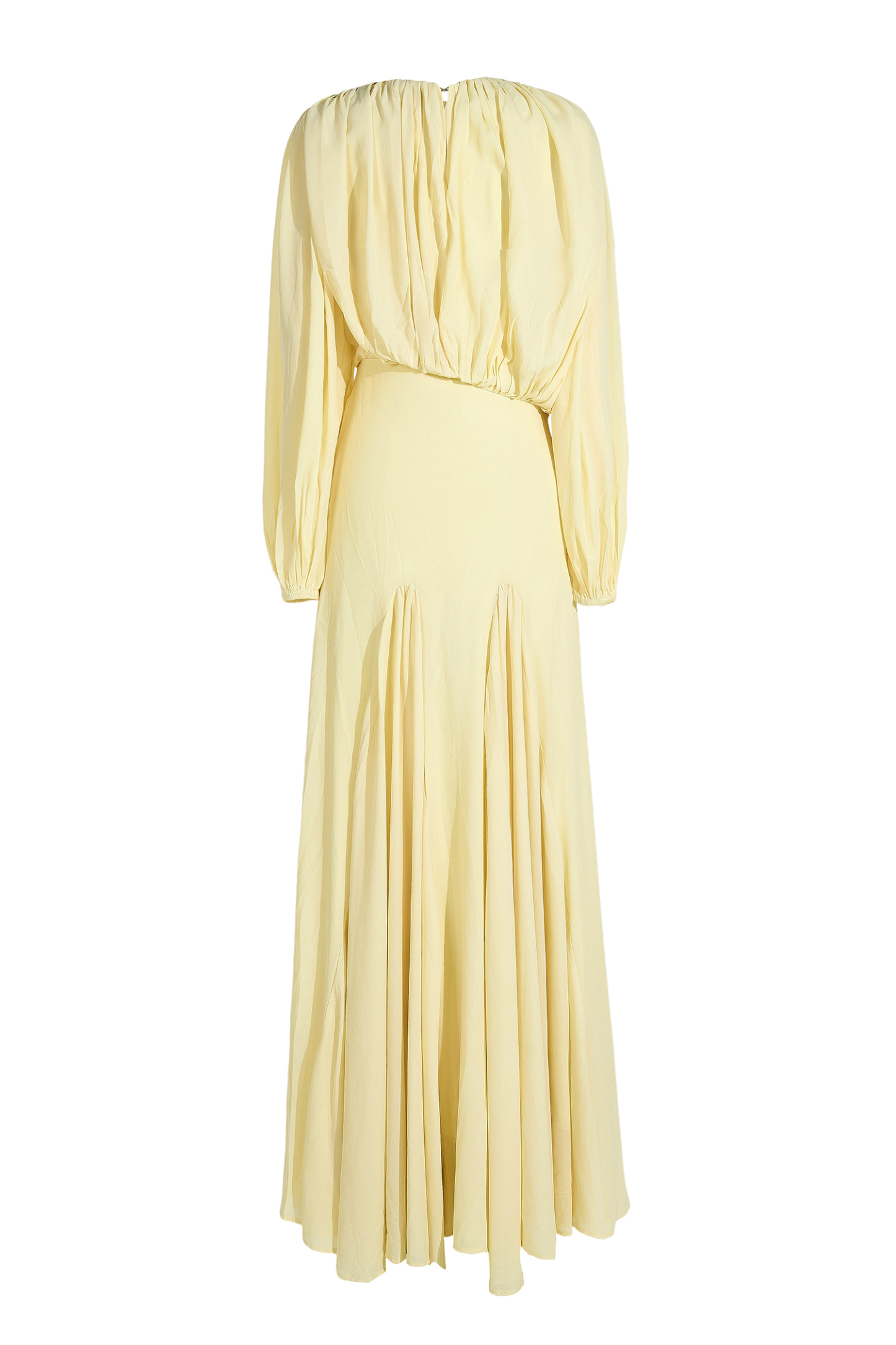 Gathering Round Neck Lantern Sleeve Maxi Dress