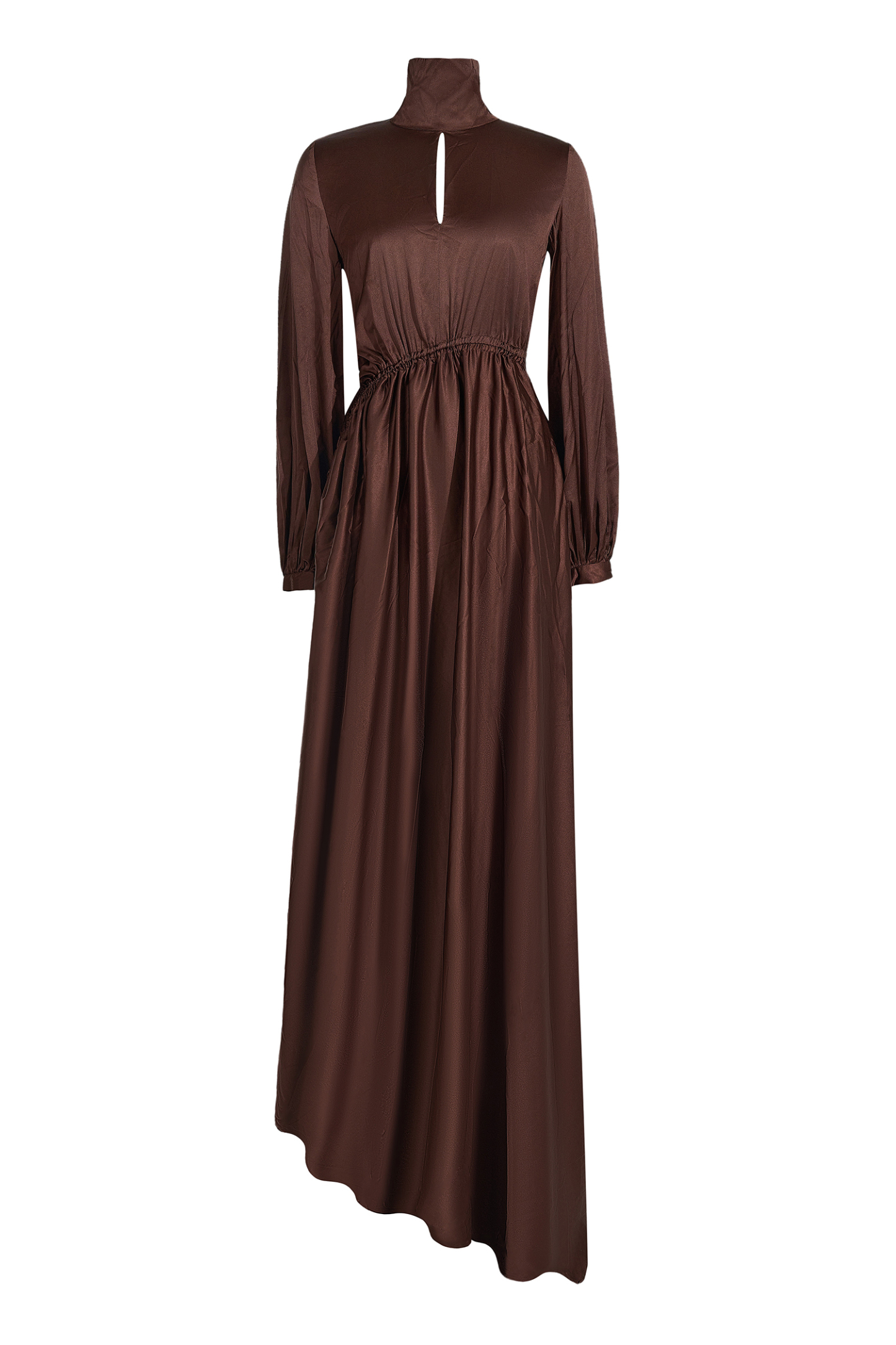 Satin Shirring Lantern Sleeve Maxi Dress