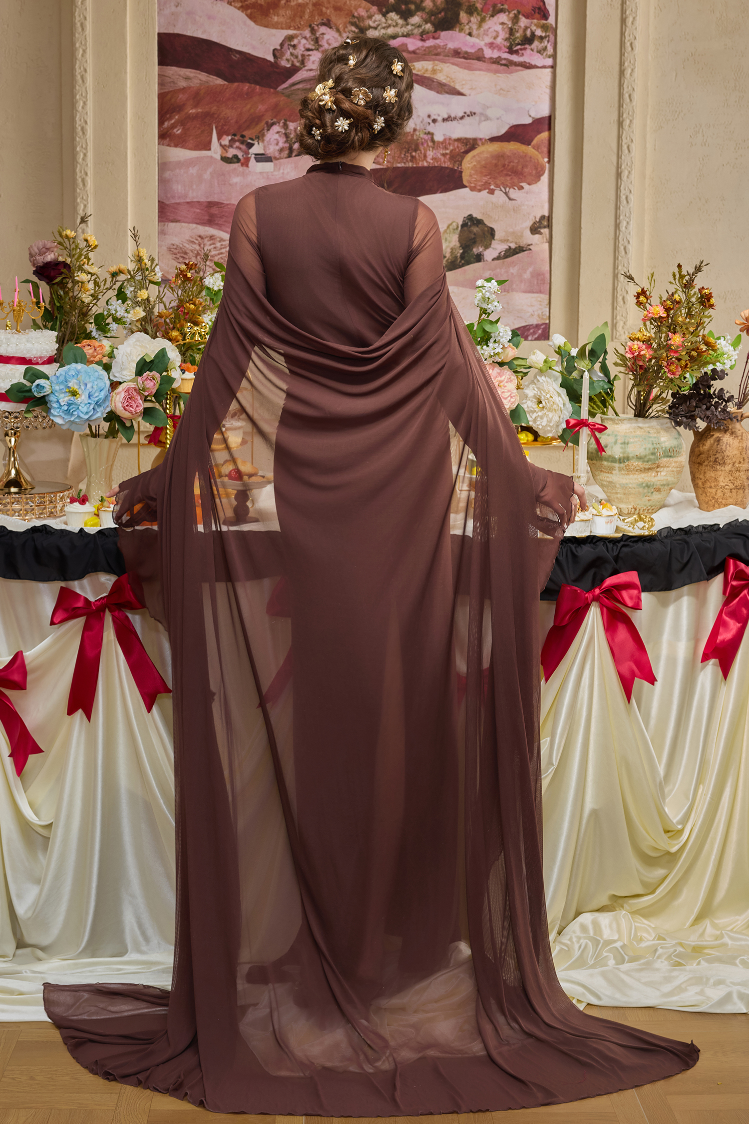 Jersey Solid Maxi Dress With Cape