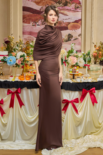 Jersey Gathering Asymmetrical Maxi Dress