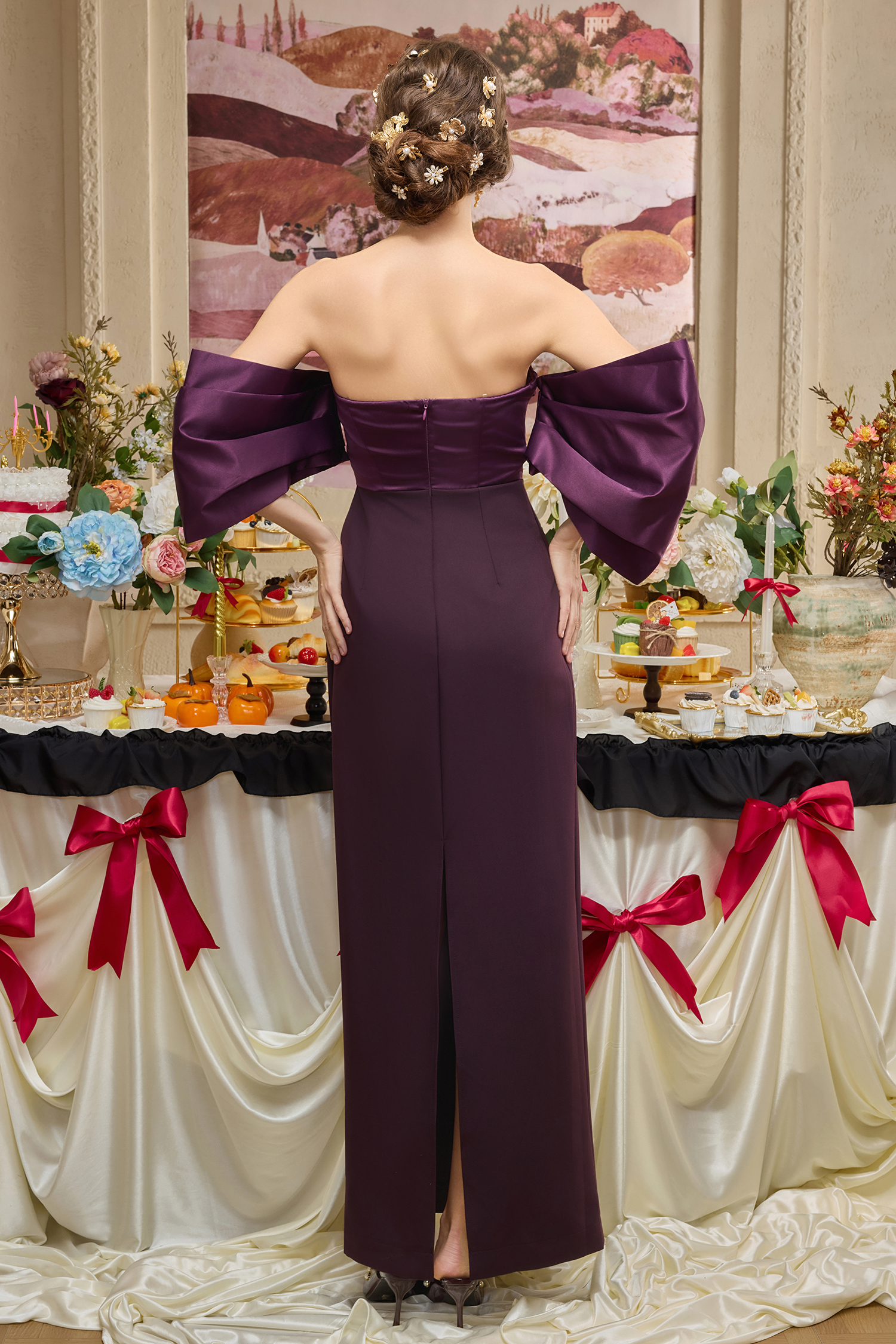 Satin Splicing Off-Shoulder Midi Dress