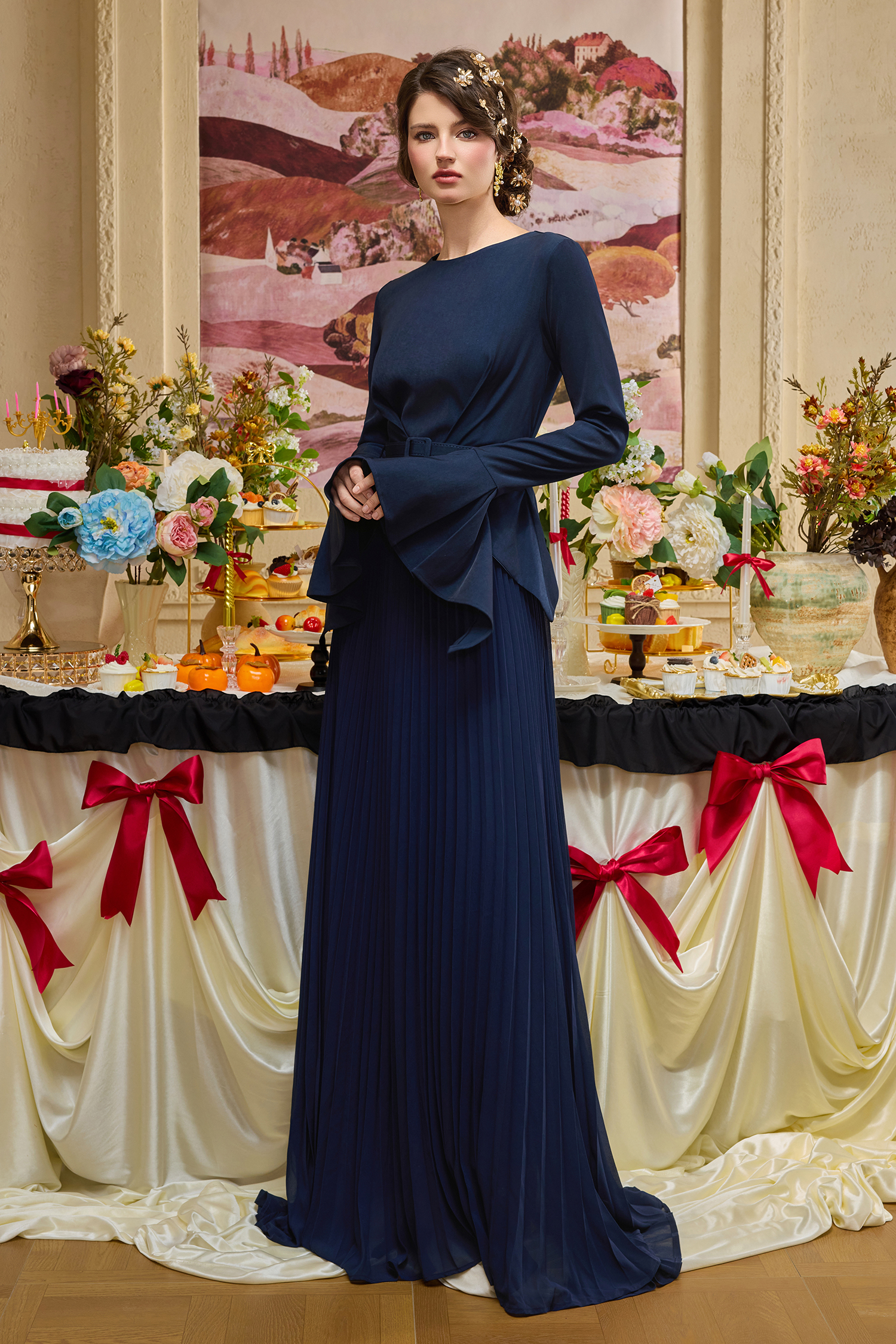 Chiffon Splicing Bell Sleeve Maxi Dress