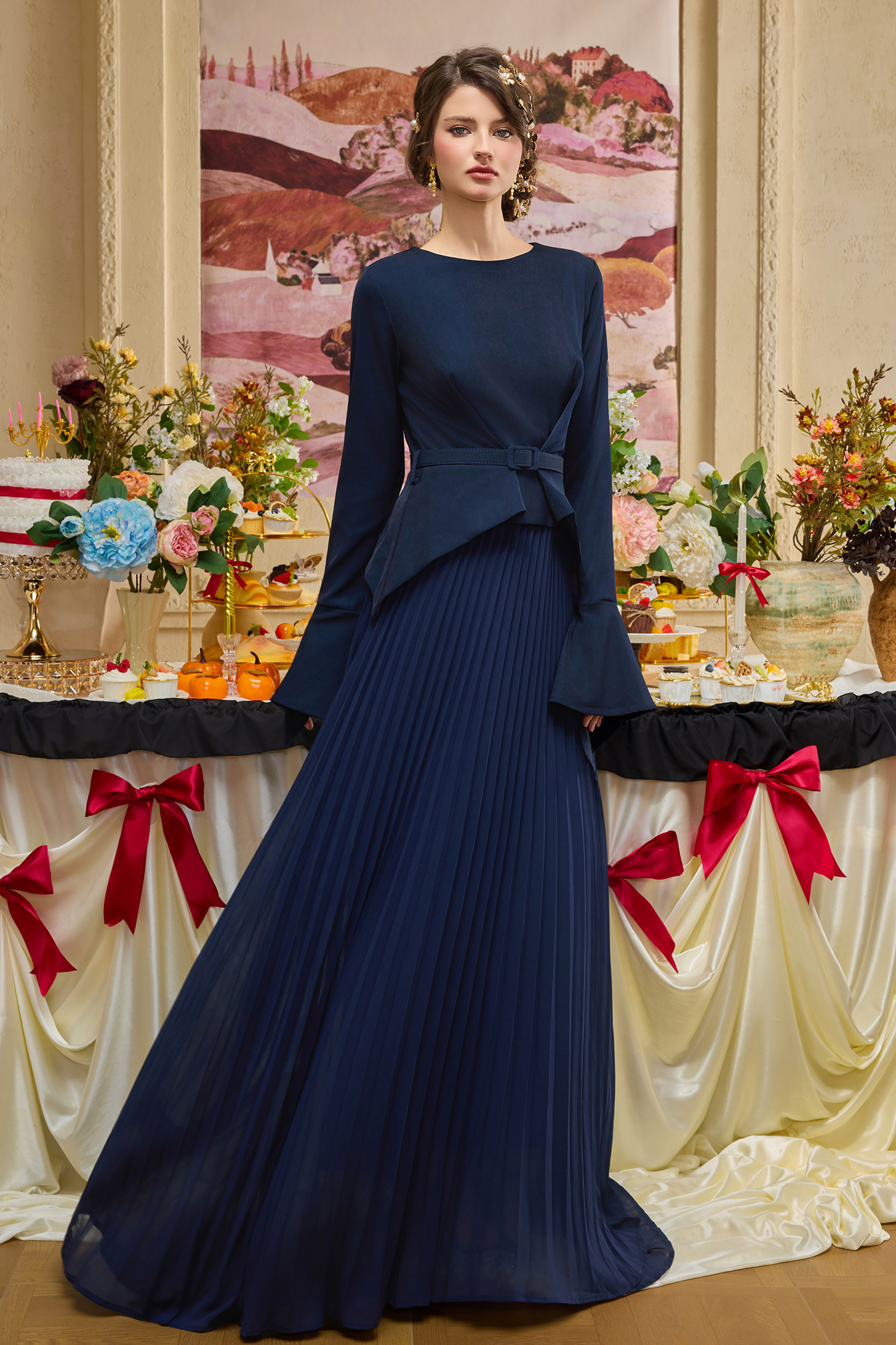 Chiffon Splicing Bell Sleeve Maxi Dress