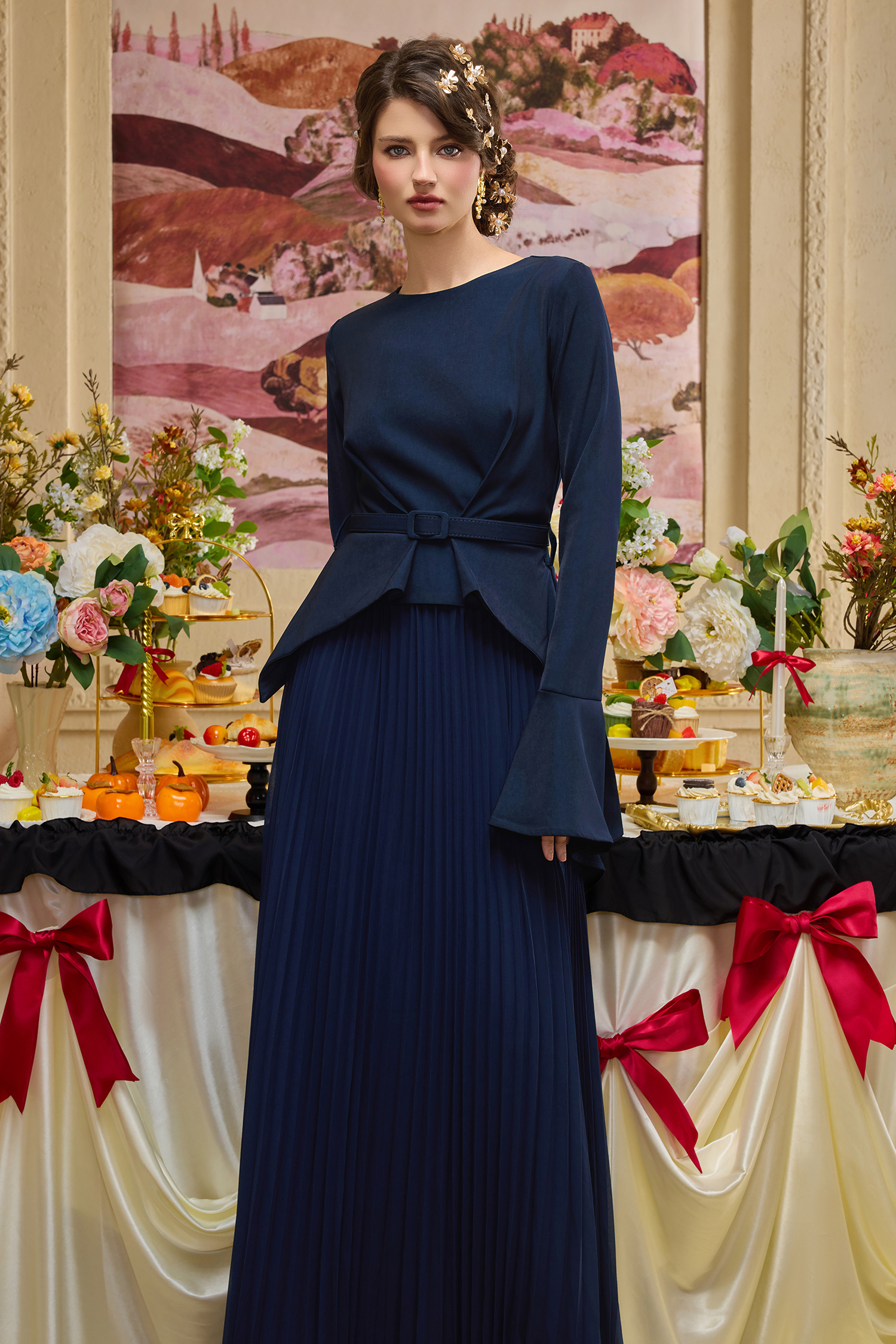Chiffon Splicing Bell Sleeve Maxi Dress