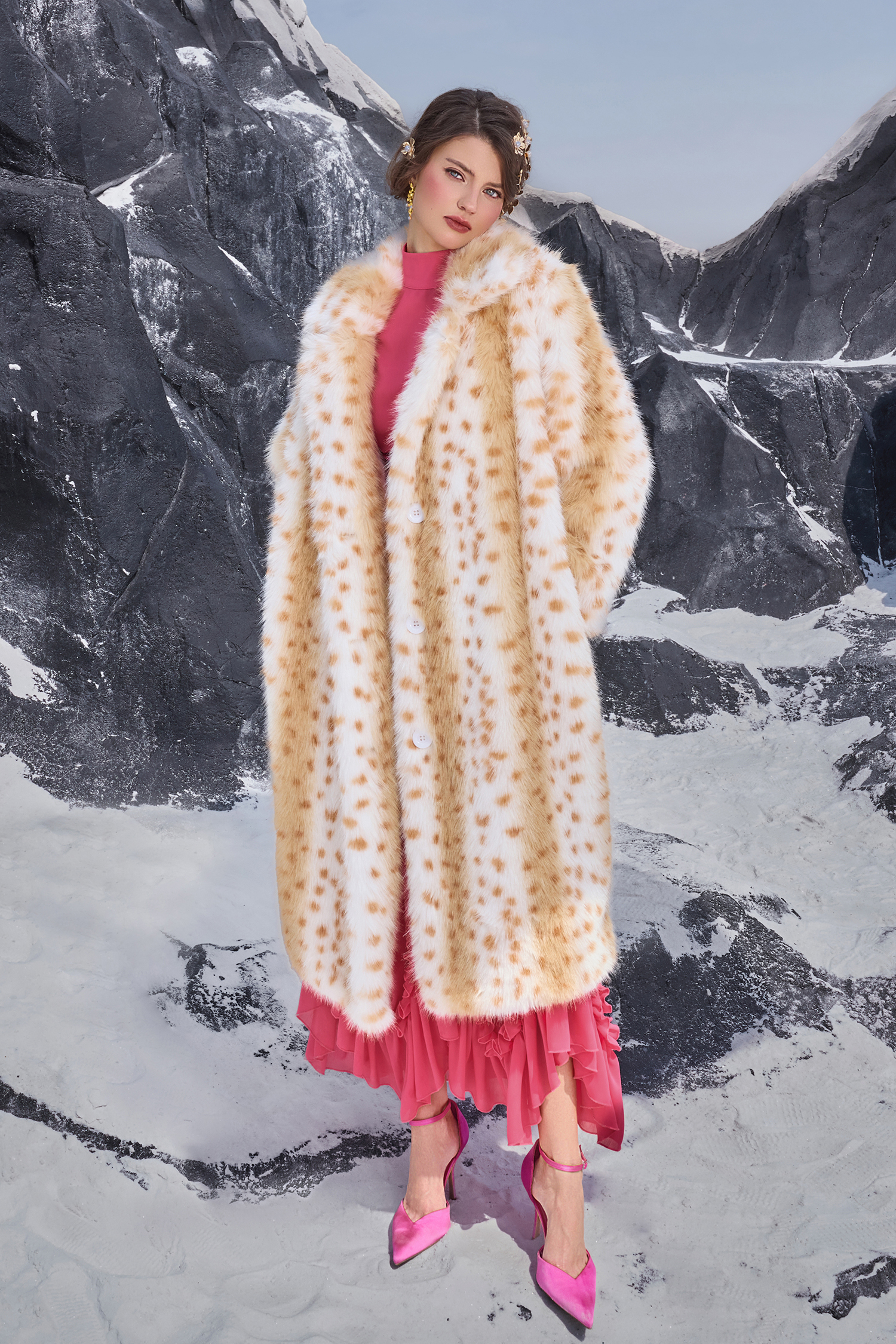 Faux Fur Fabric Long Sleeve Coat