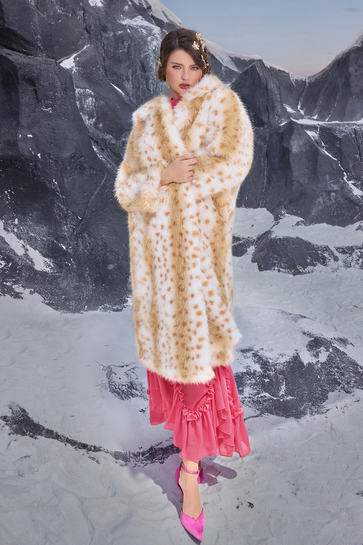 Faux Fur Fabric Long Sleeve Coat