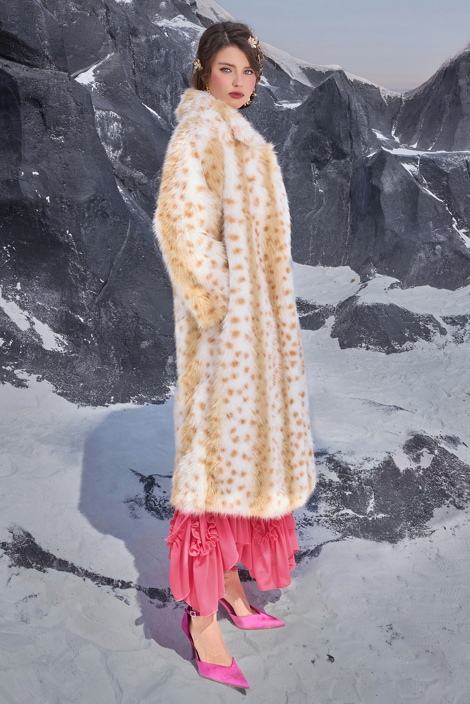 Faux Fur Fabric Long Sleeve Coat