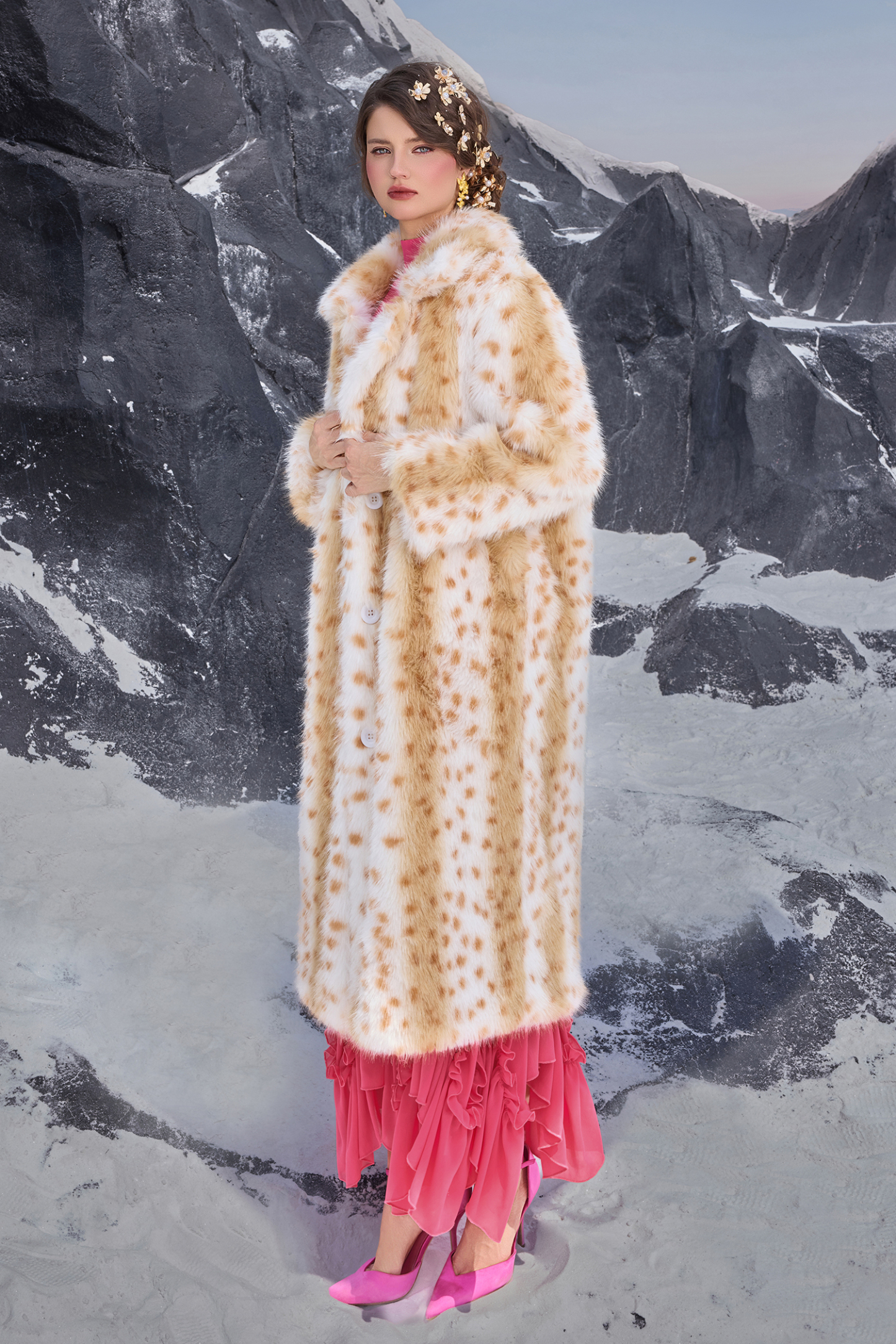 Faux Fur Fabric Long Sleeve Coat