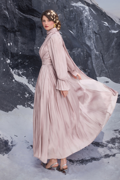 3D Flower Gathering Cape Maxi Dress