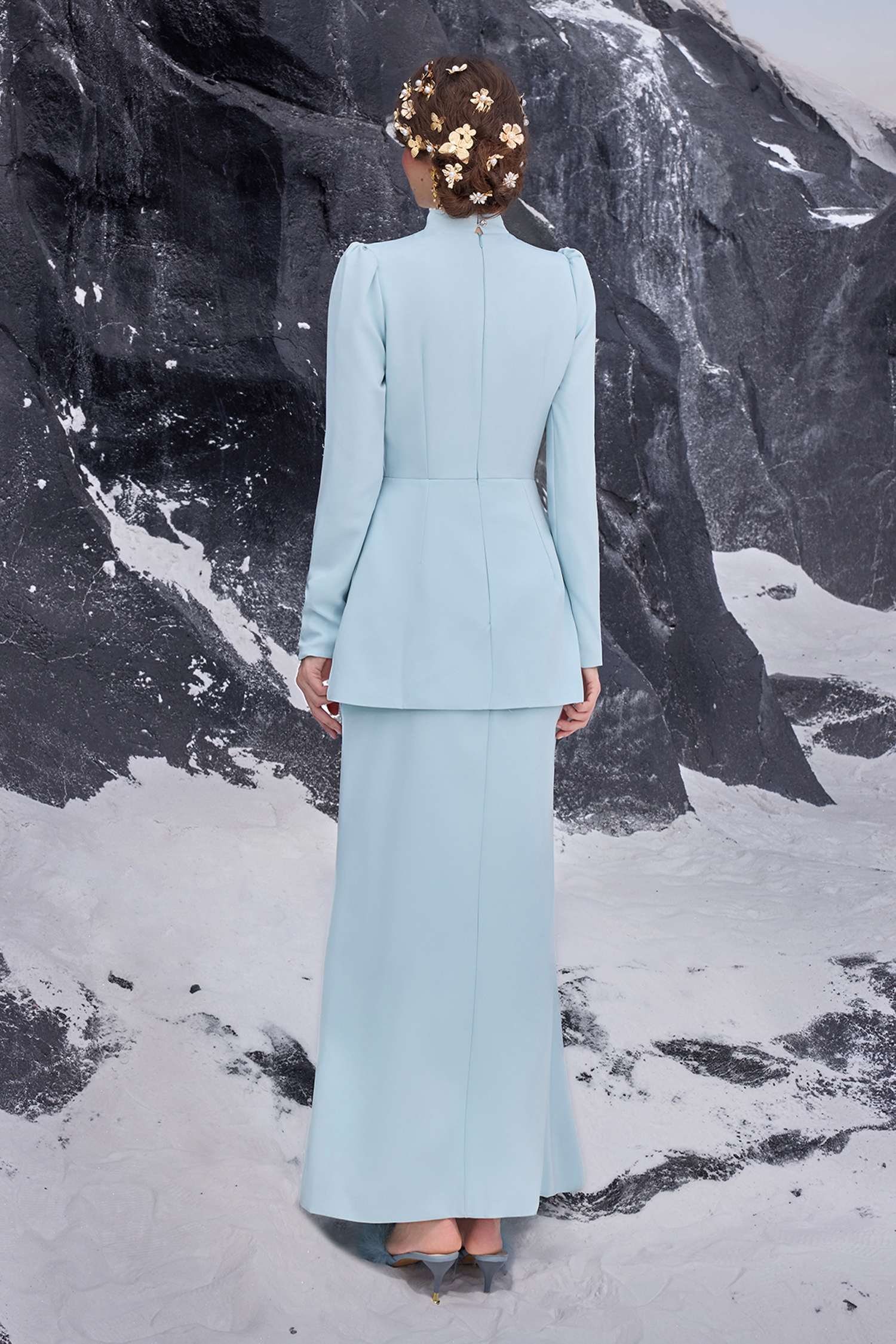 Solid Stand Collar Rhinestone Maxi Dress