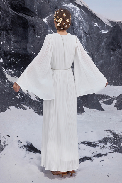 Chiffon Pleated Rhinestone Maxi Dress