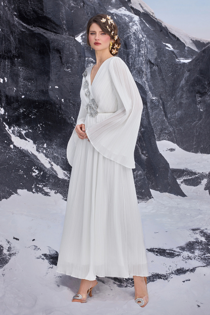 Chiffon Pleated Rhinestone Maxi Dress