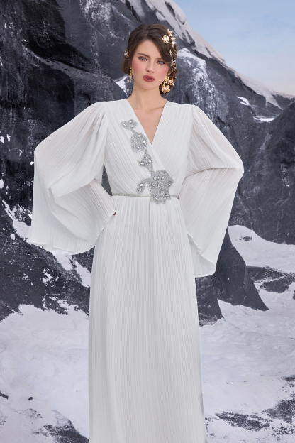 Chiffon Pleated Rhinestone Maxi Dress