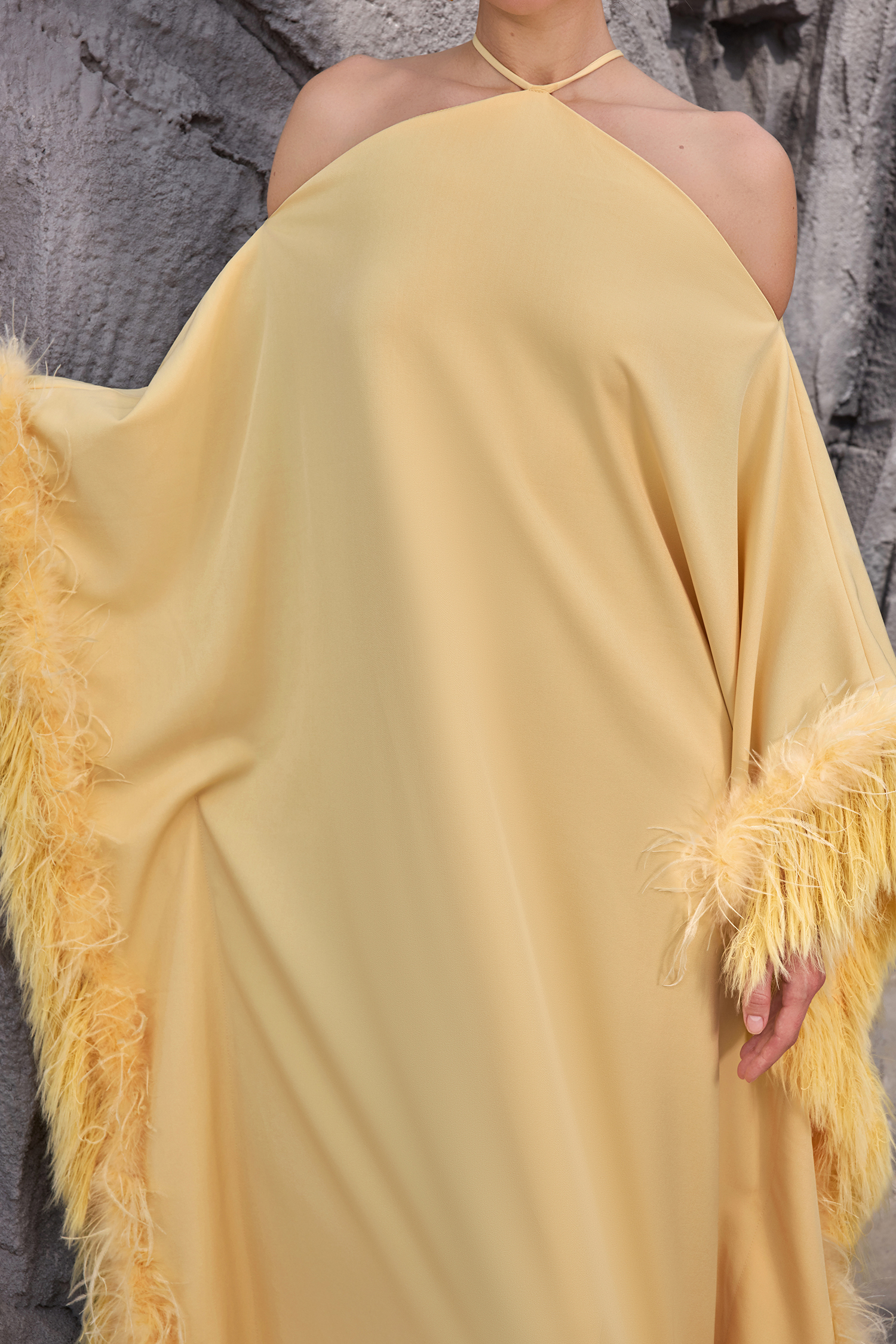 Feather Halter Neck Tie-Up Maxi Dress