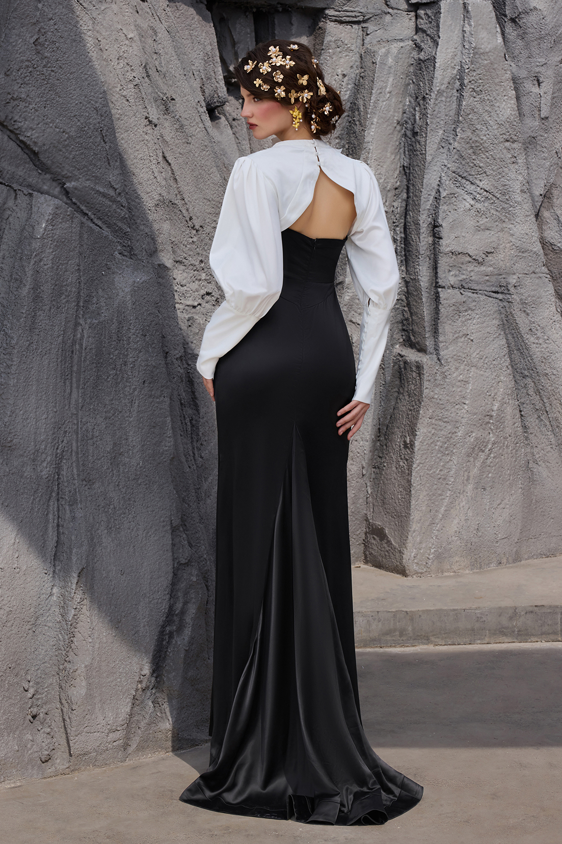 Satin Contrast Color Off-Shoulder 3D Flower Maxi Dress