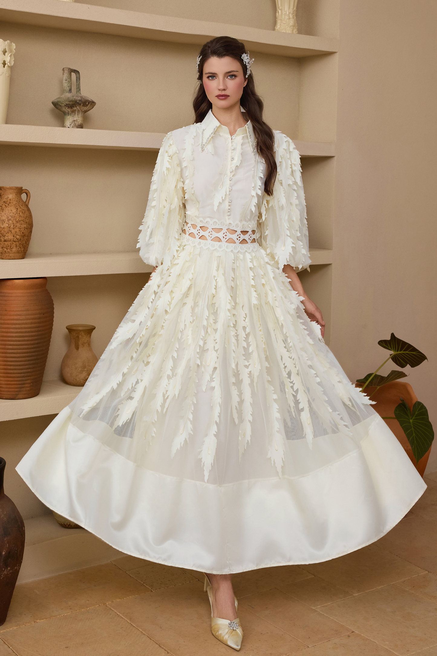 Mesh Embroidered Rhinestone Rivets Maxi Dress