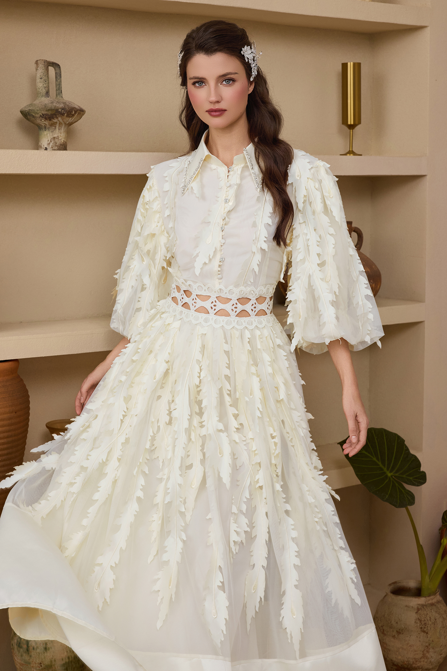 Mesh Embroidered Rhinestone Rivets Maxi Dress