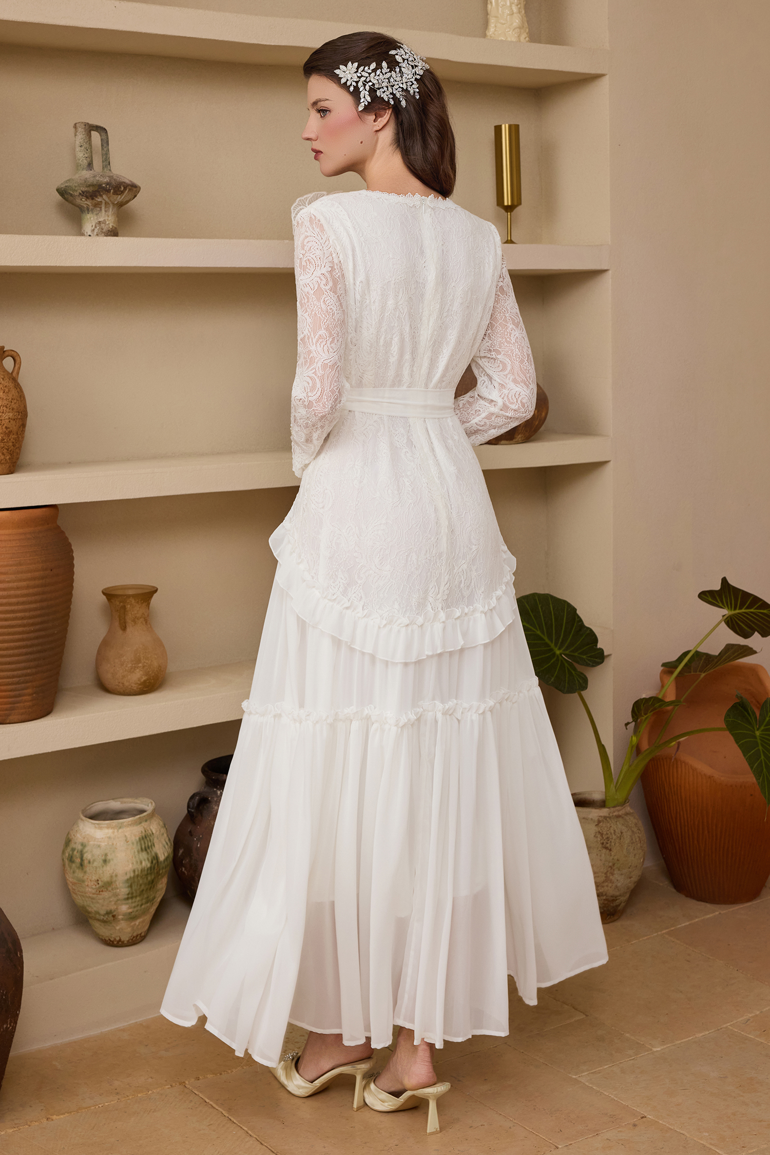 Chiffon Nail Bead Embroidery Lace Maxi Dress