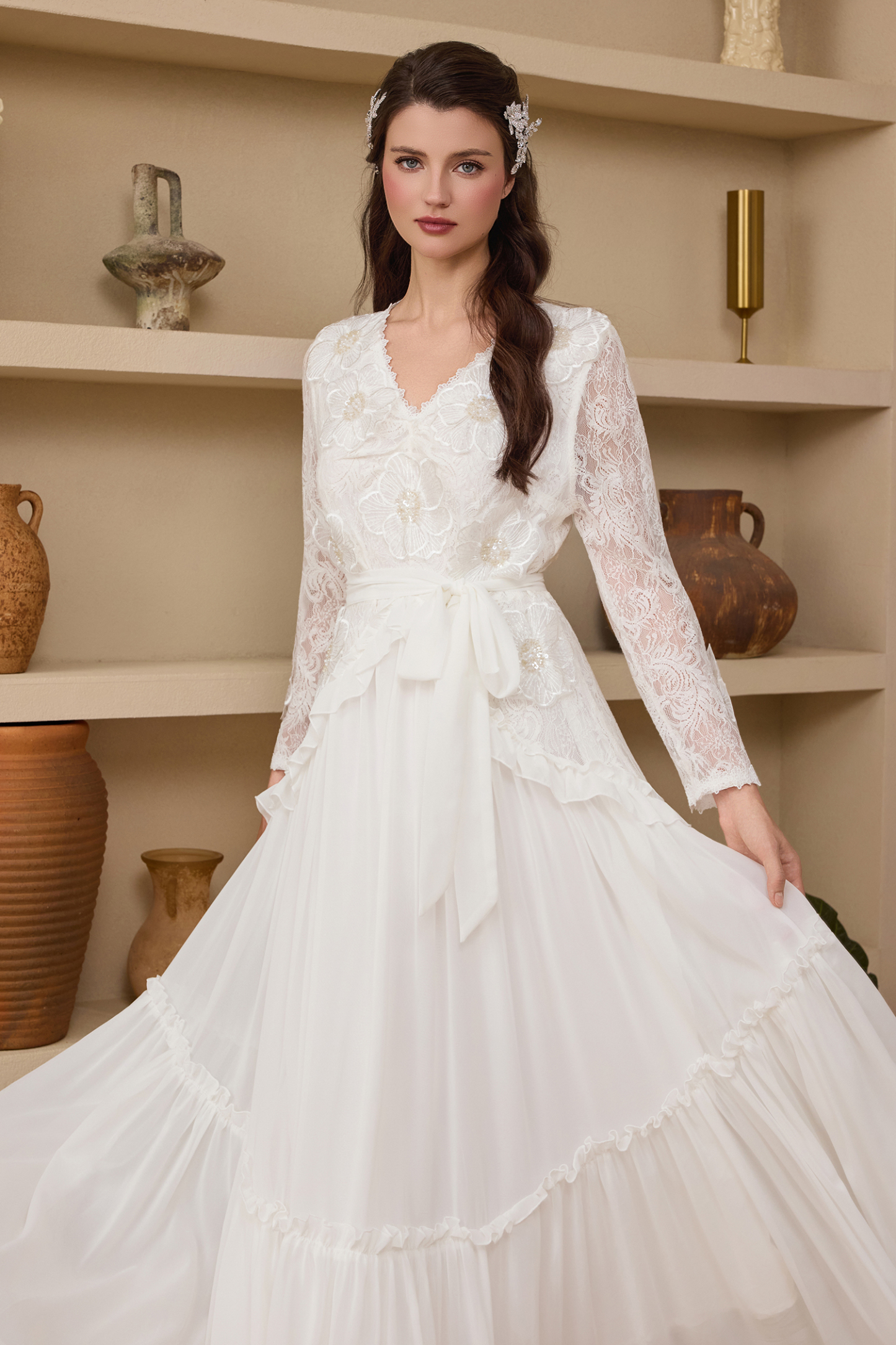 Chiffon Nail Bead Embroidery Lace Maxi Dress