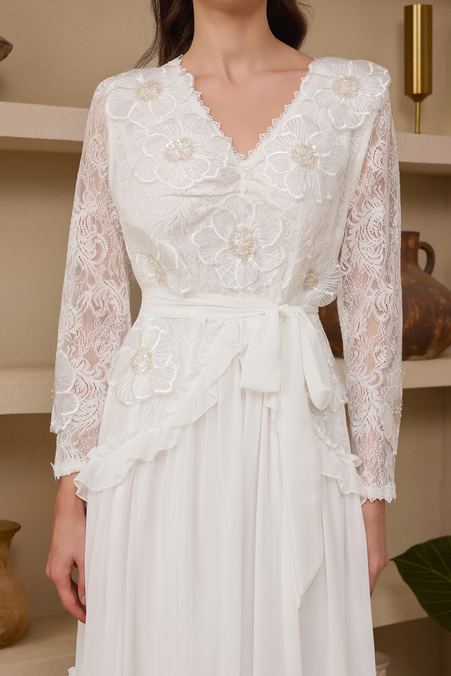 Chiffon Nail Bead Embroidery Lace Maxi Dress