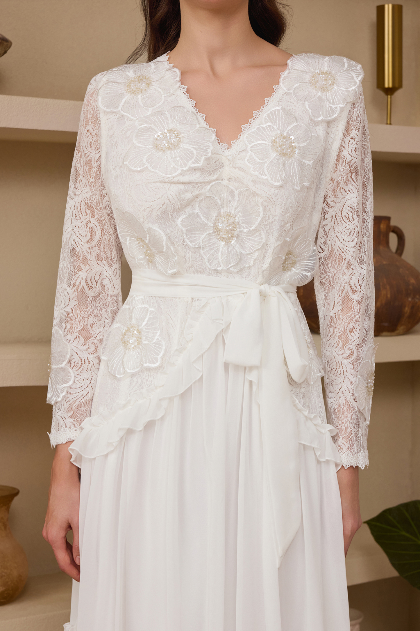 Chiffon Nail Bead Embroidery Lace Maxi Dress