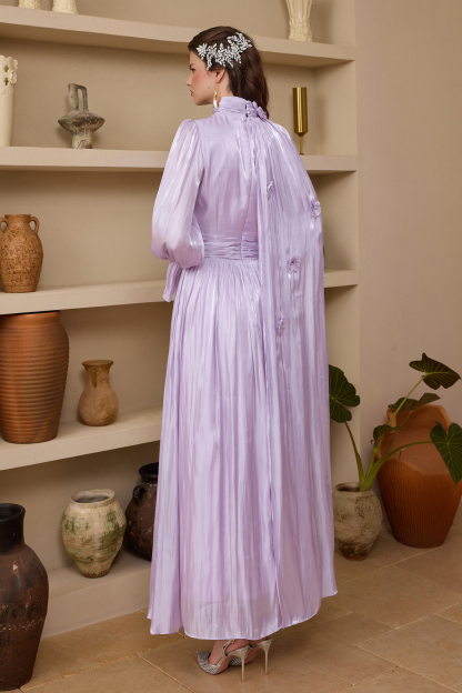 3D Flower Gathering Cape Maxi Dress