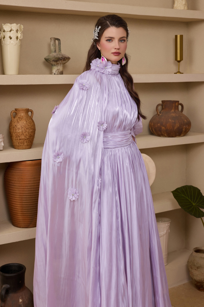 3D Flower Gathering Cape Maxi Dress