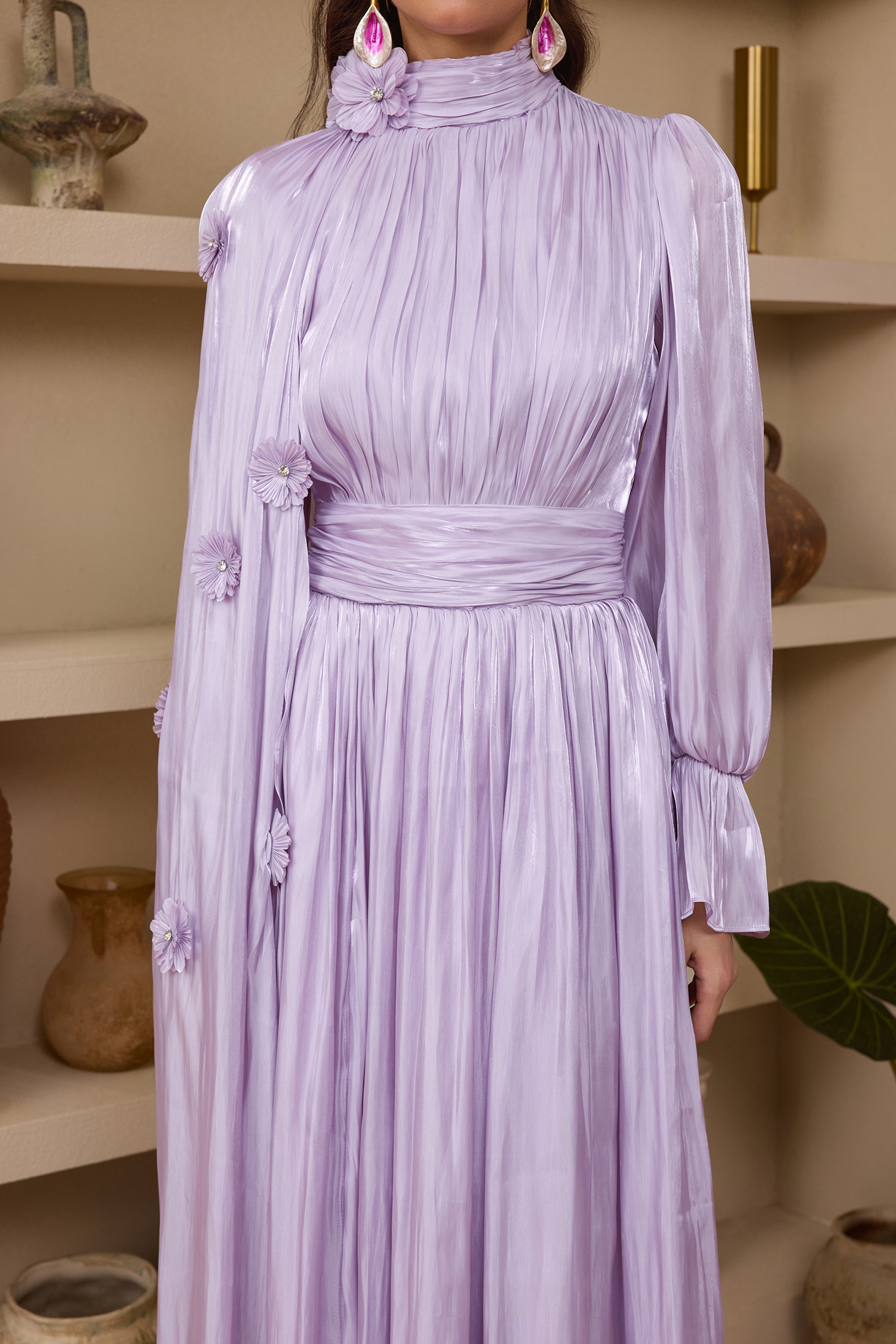 3D Flower Gathering Cape Maxi Dress