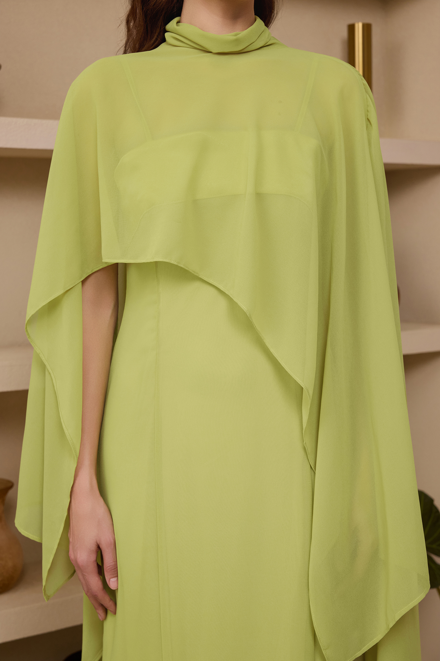 Slip Satin Maxi Dress With Chiffon Cape