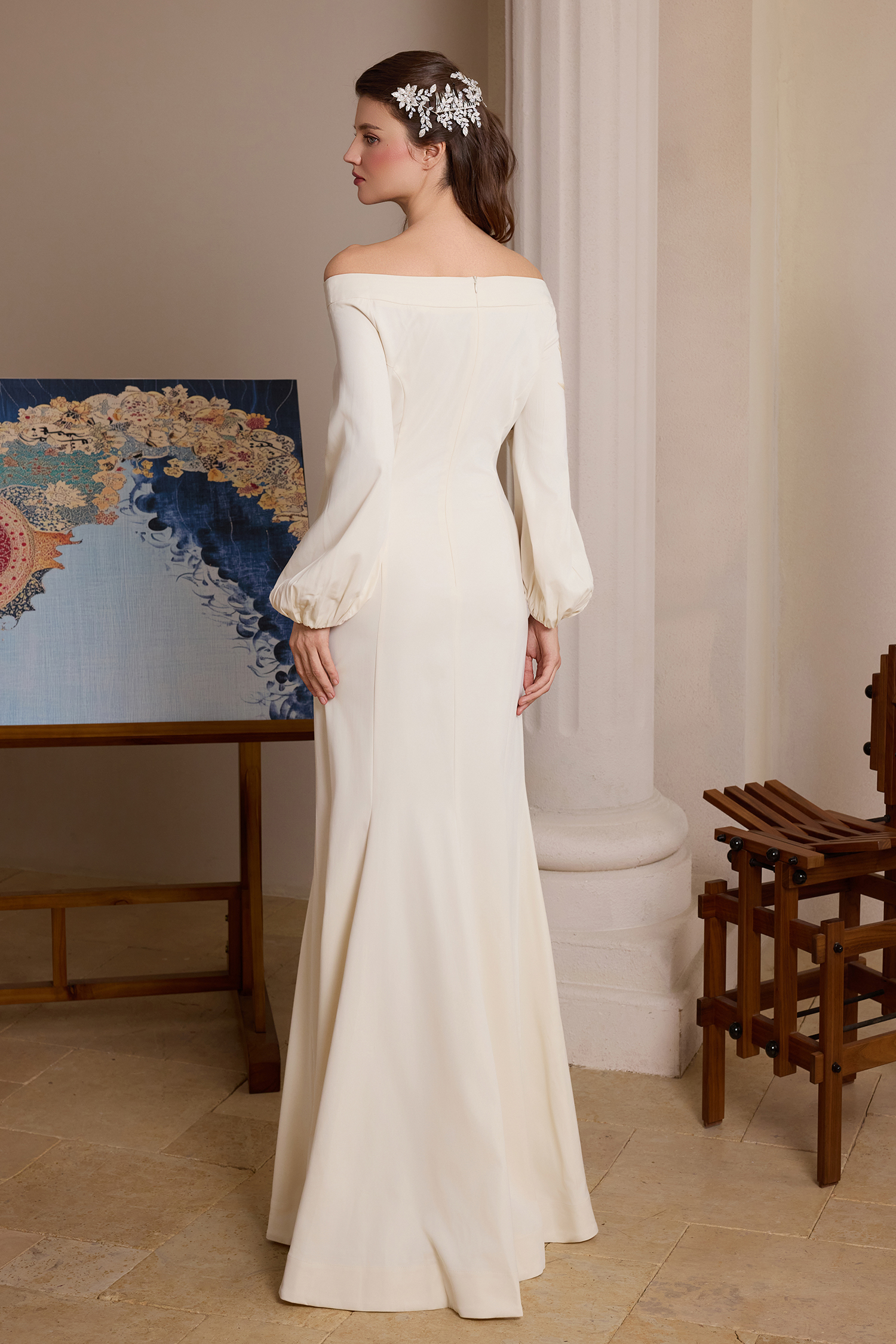 Floral Appliquéd Puff Sleeve Maxi Dress