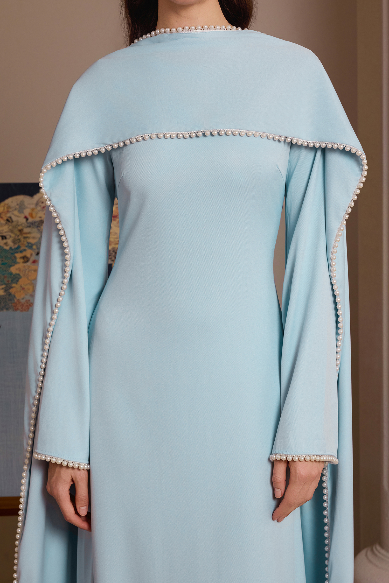 Pearl Bell Sleeve Maxi Dress With Cape