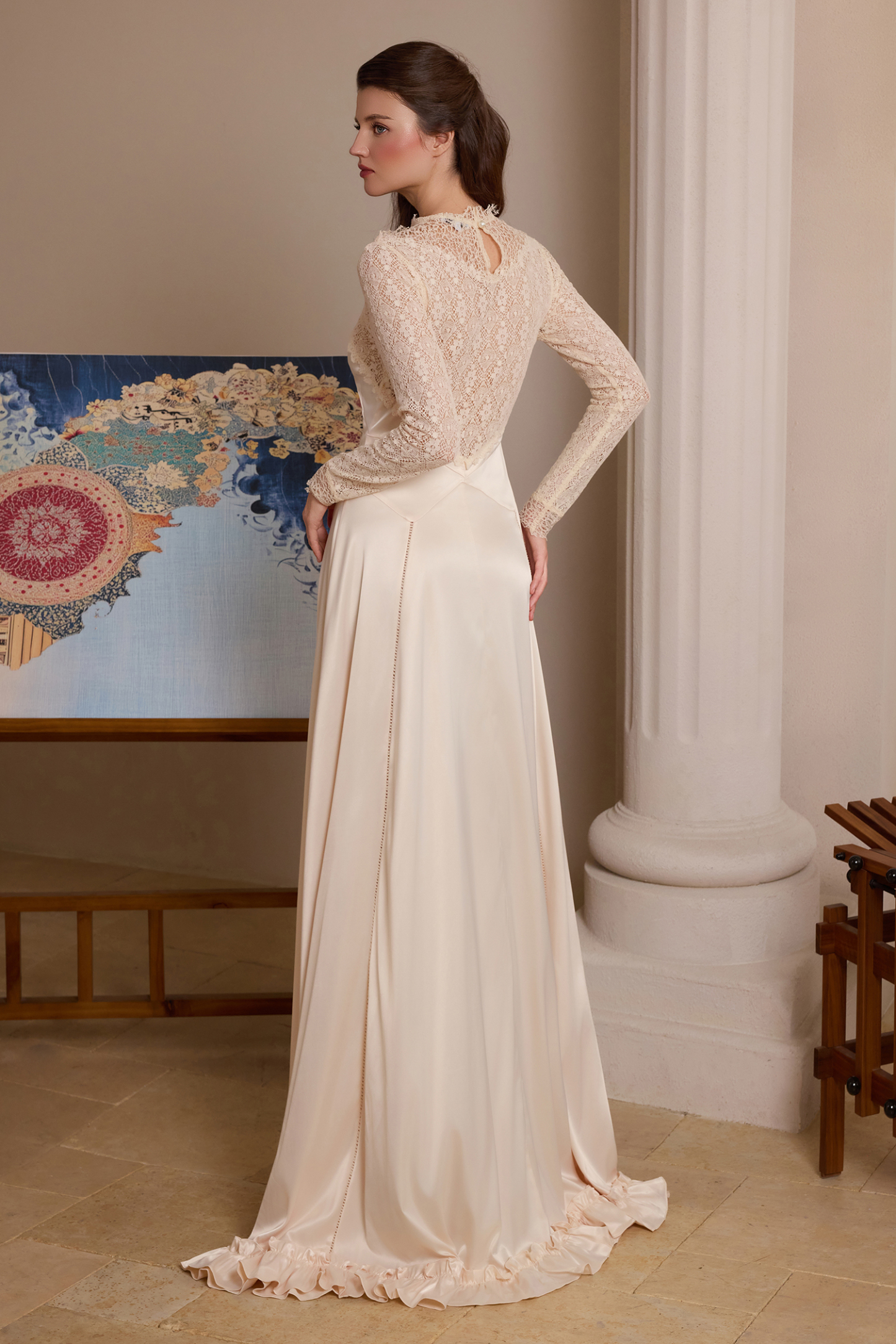 Lace Satin Splicing Maxi Dress