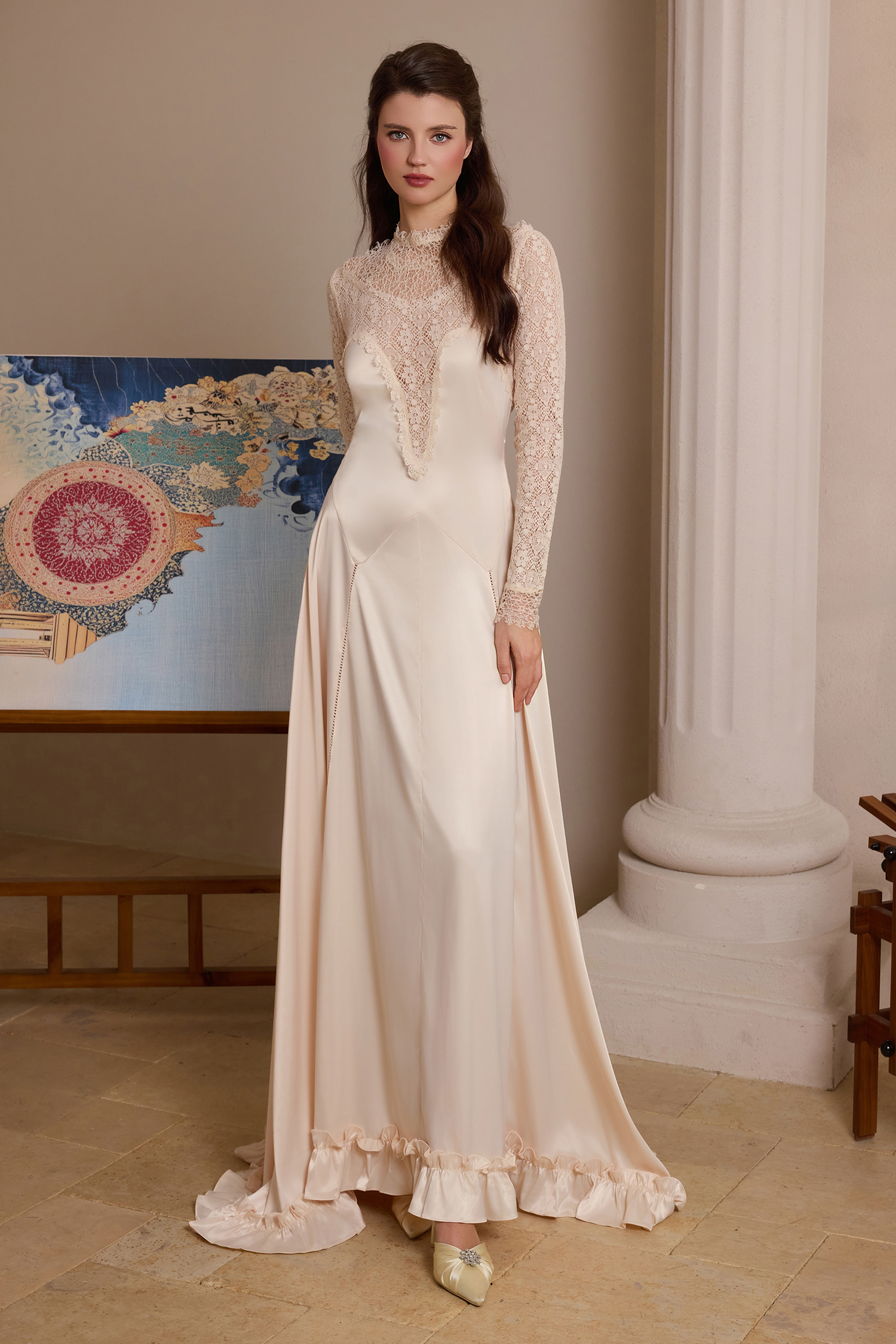 Lace Satin Splicing Maxi Dress