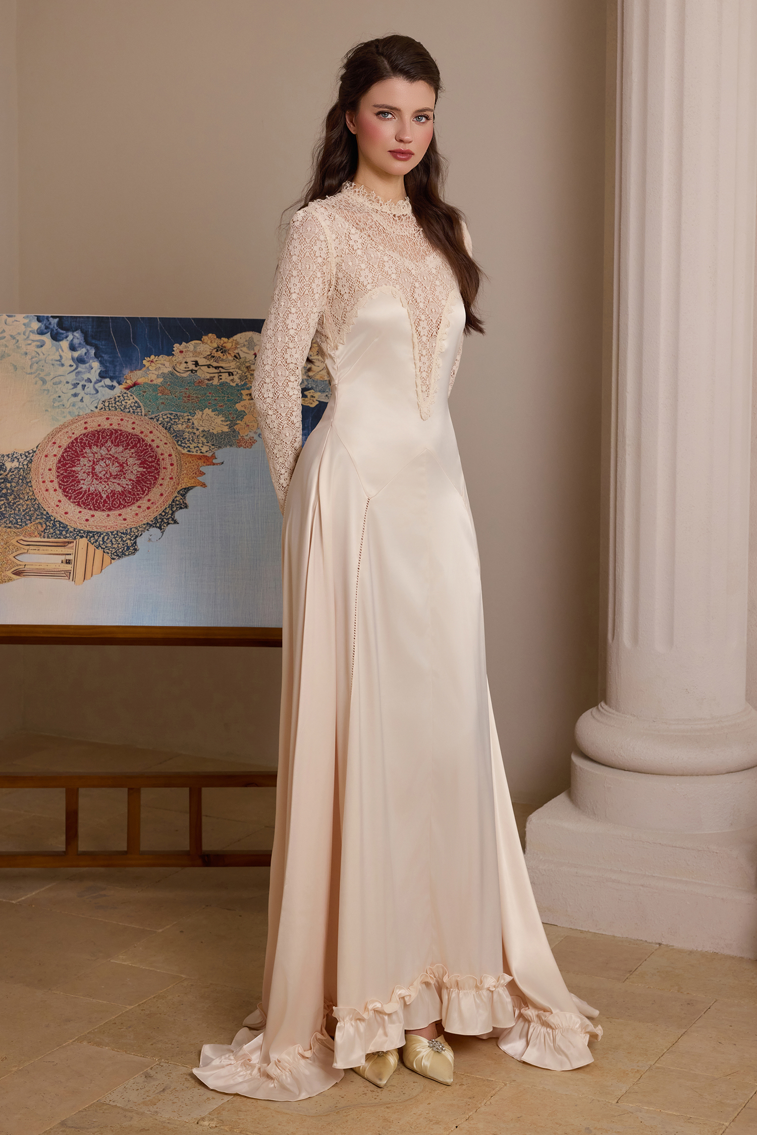 Lace Satin Splicing Maxi Dress