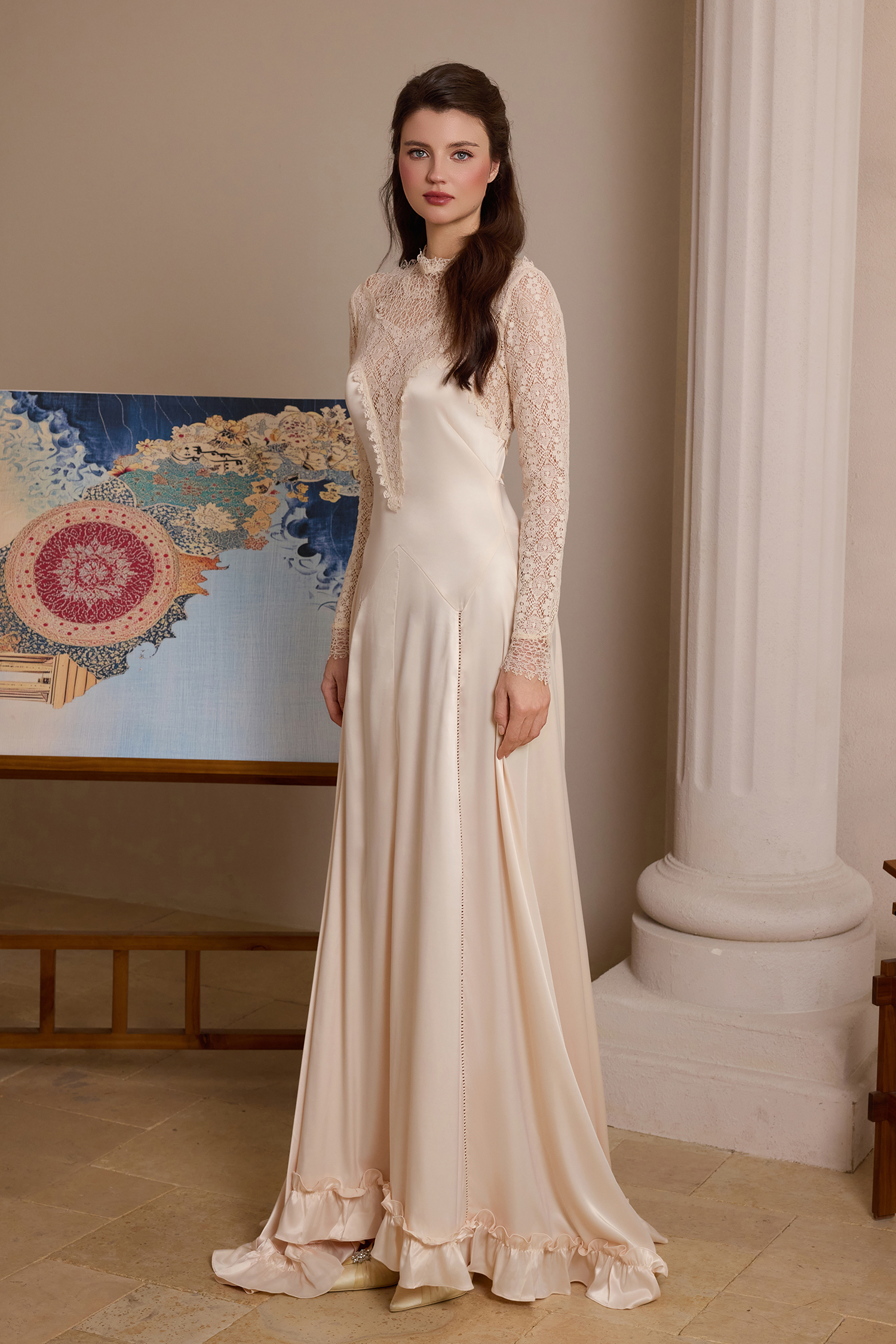 Lace Satin Splicing Maxi Dress