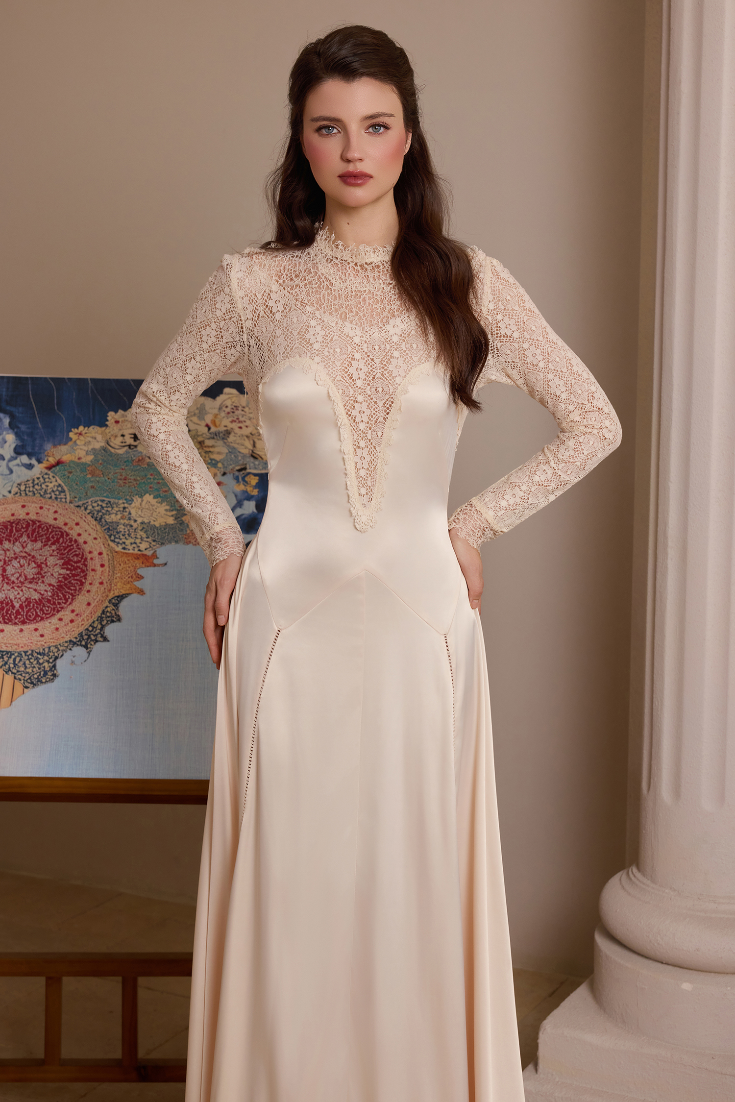 Lace Satin Splicing Maxi Dress