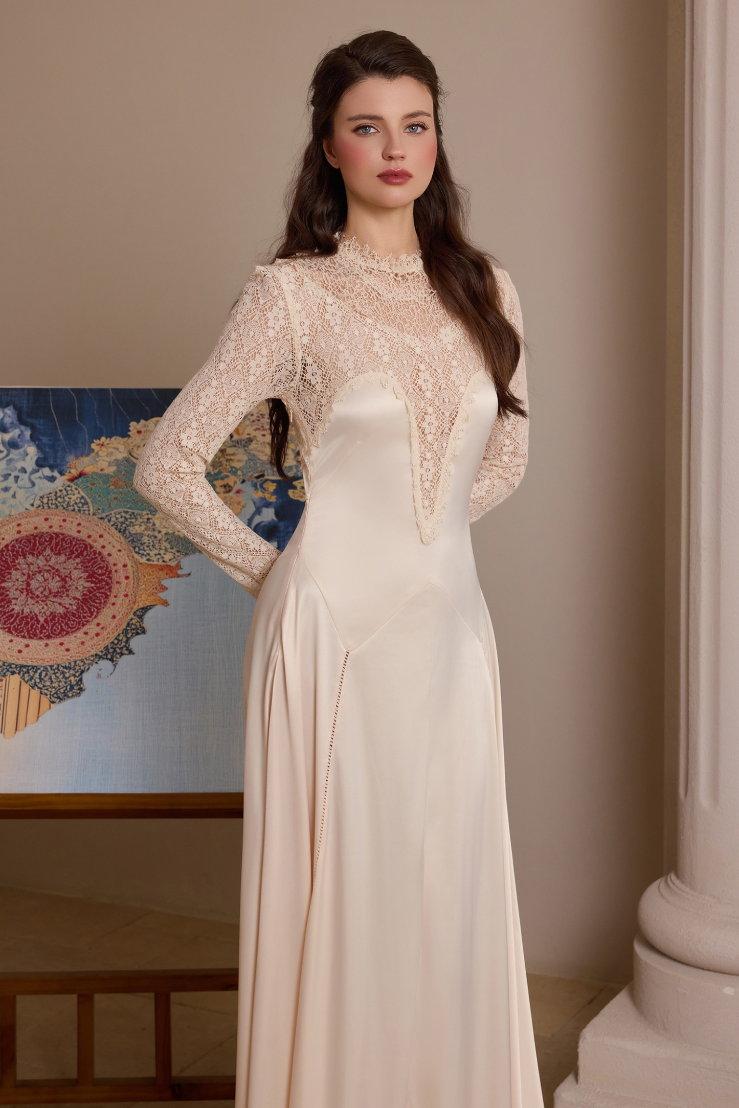 Lace Satin Splicing Maxi Dress