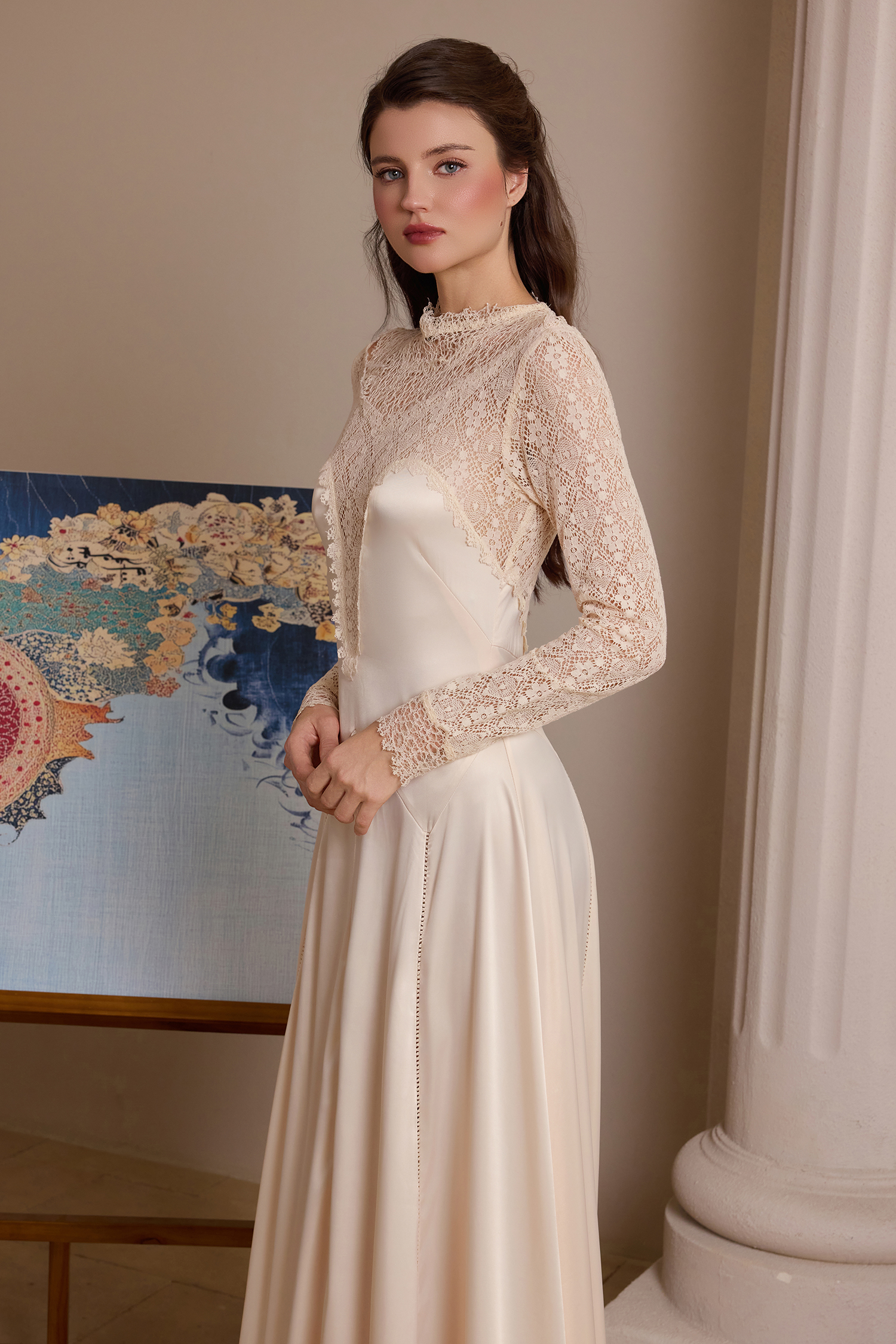 Lace Satin Splicing Maxi Dress