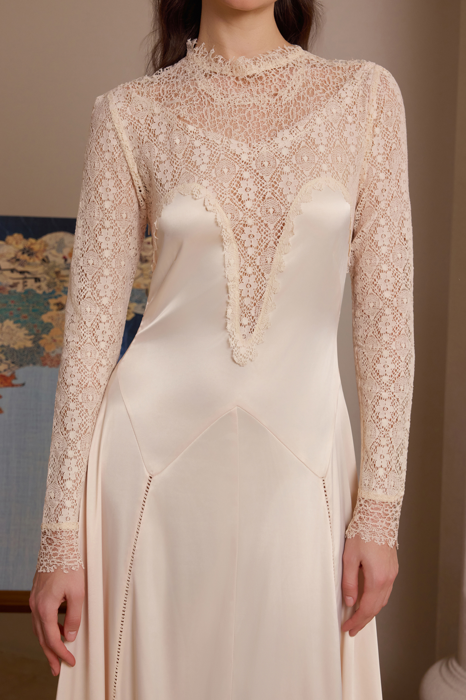 Lace Satin Splicing Maxi Dress