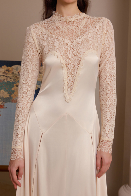 Lace Satin Splicing Maxi Dress