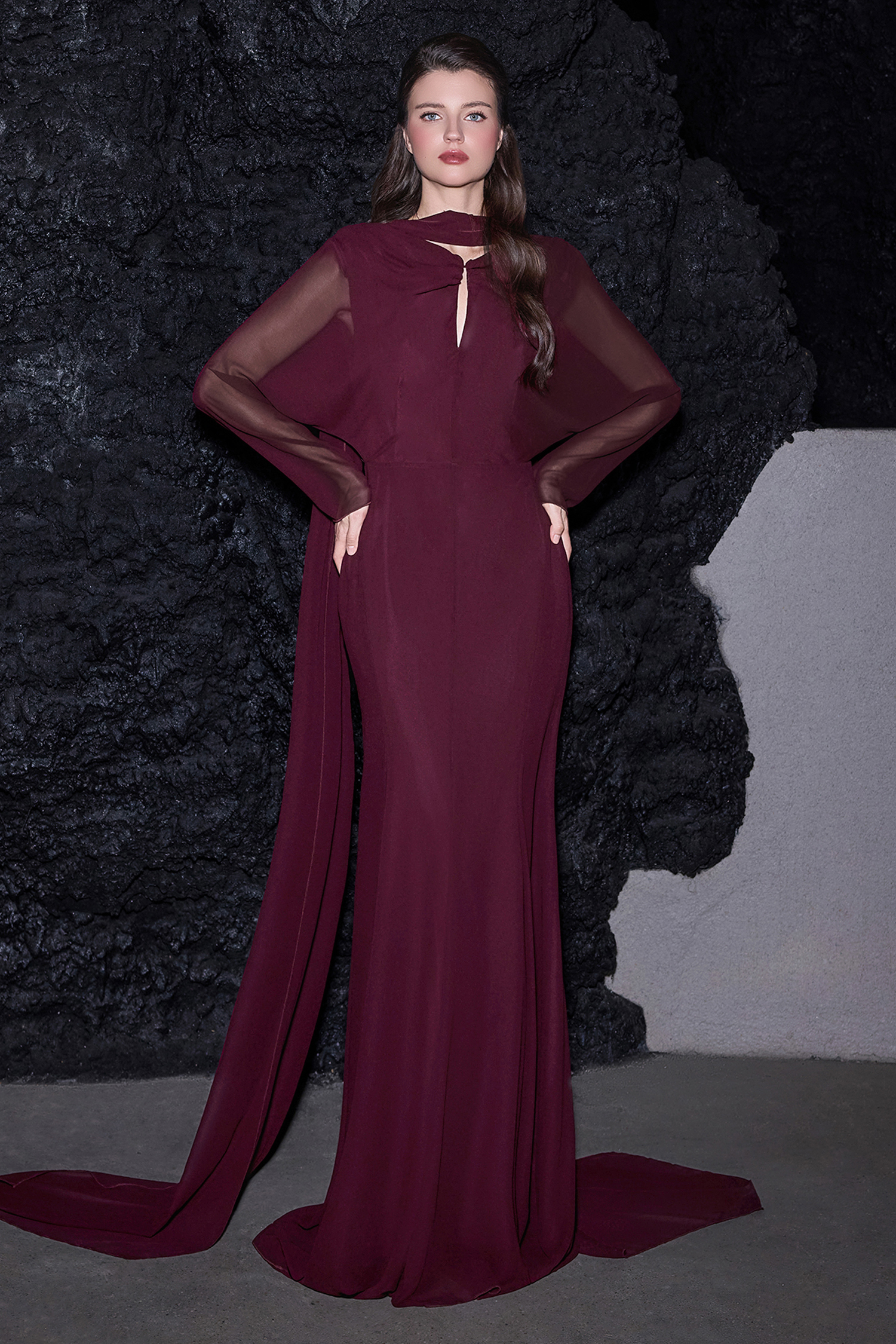 Chiffon Knotted Maxi Dress With Scarf